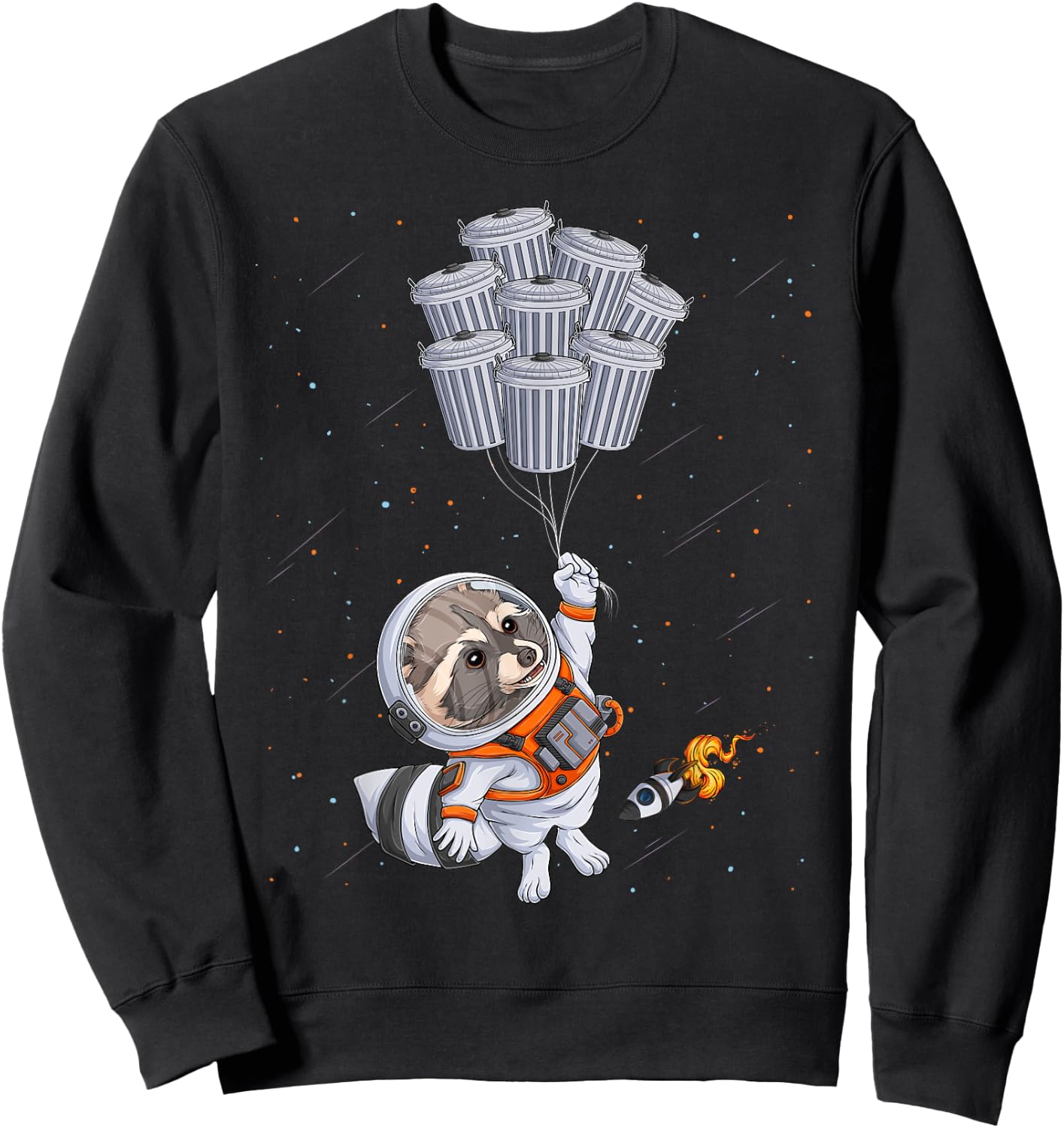 Astronaut animal funny Raccoon Moon trash cans space Sweatshirt - Sweatshirt | Black