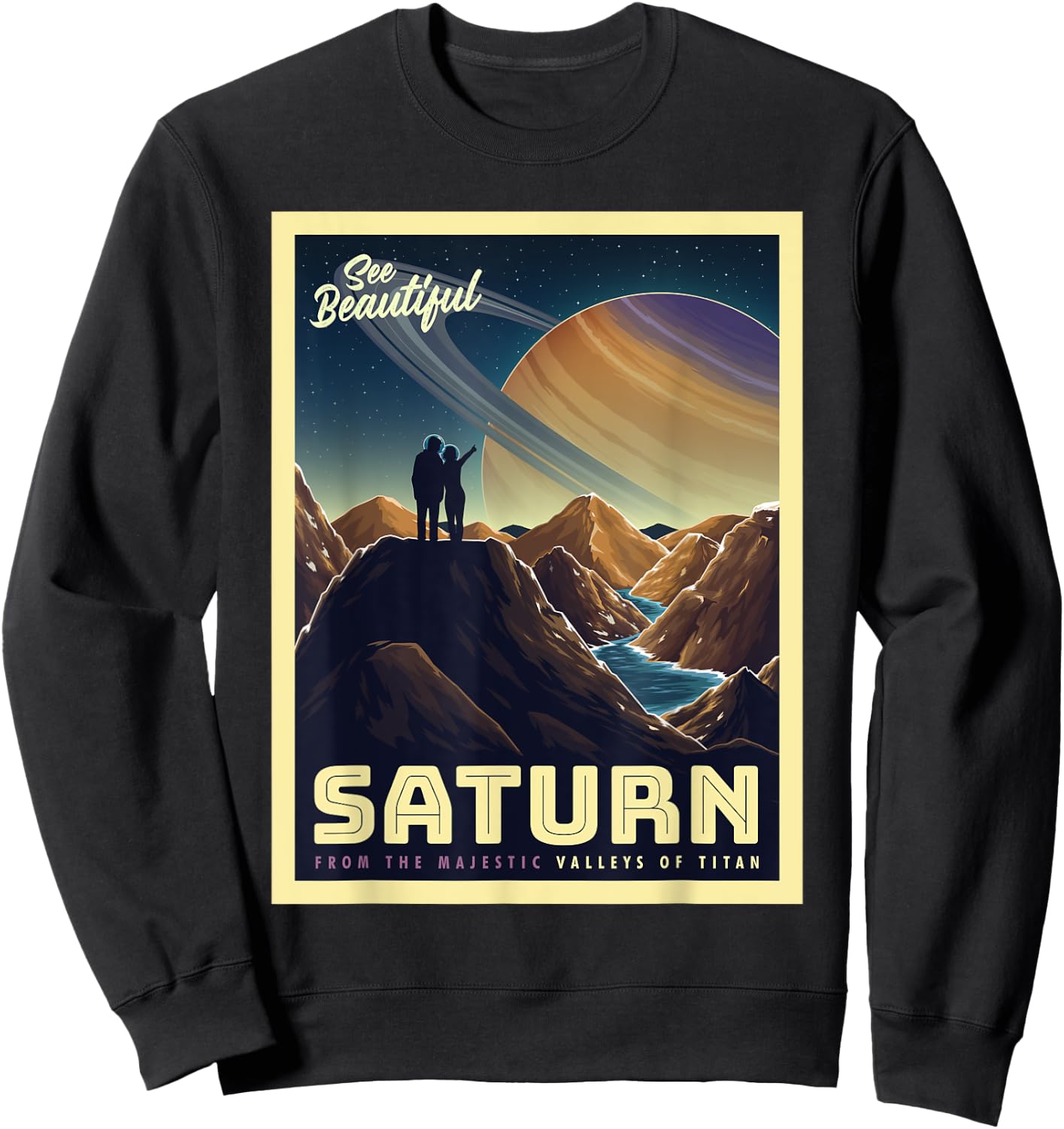 Retro Space Tourism Saturn Valleys of Titan Sweatshirt - Sweatshirt | Black