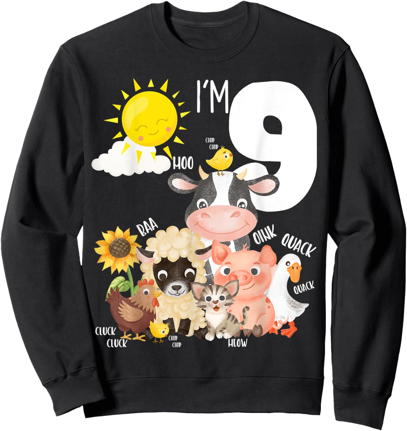 9th Birthday Barnyard Barn Farm Animals Sounds Age 9 Farm Sweatshirt - Sweatshirt | Black