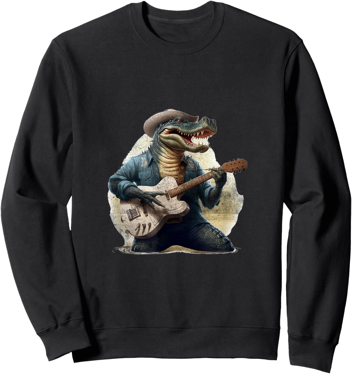 Funny Gator Alligator Playing Guitar Cowboy Country Music Sweatshirt - Sweatshirt | Black