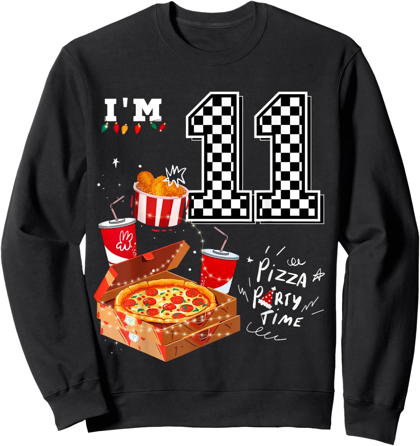 Funny Pizza Lover 11th Birthday Crew 11 Years Old Boys Match Sweatshirt - Sweatshirt | Black