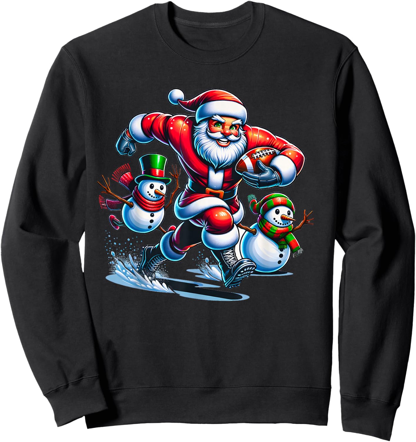 Christmas Football Santa Playing Football Sweatshirt - Sweatshirt | Black