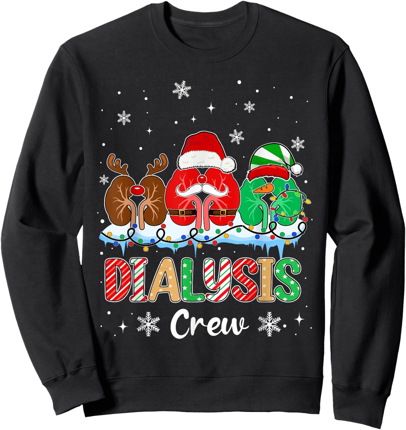 Dialysis Crew Christmas Lights Dialysis Nurse Xmas Sweatshirt - Sweatshirt | Black