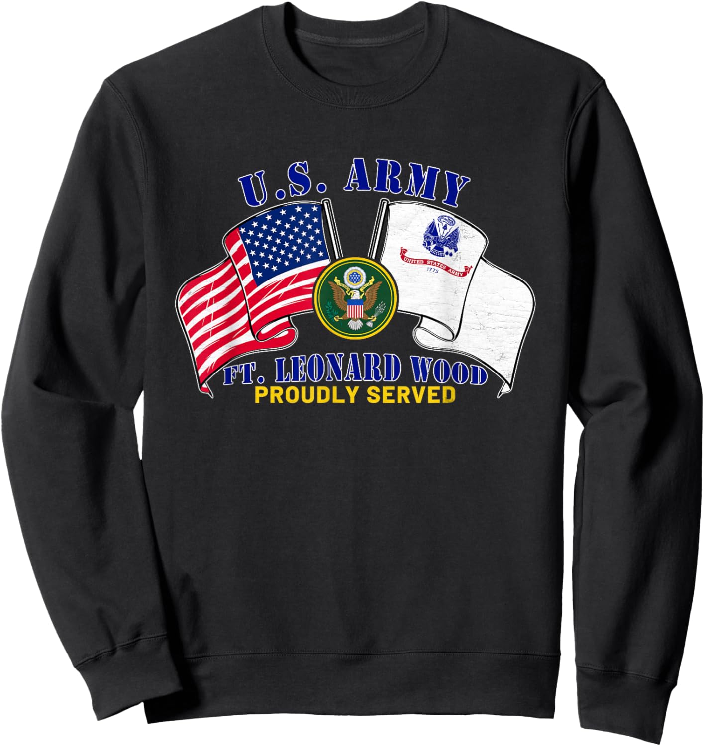 Fort Leonard Wood Missouri Mo Us Army Base American Flag Men Sweatshirt - Sweatshirt | Black