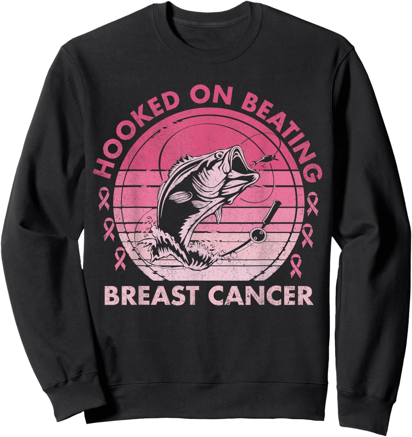 Hooked on Beating Breast Cancer Awareness Fishing Vintage Sweatshirt - Sweatshirt | Black