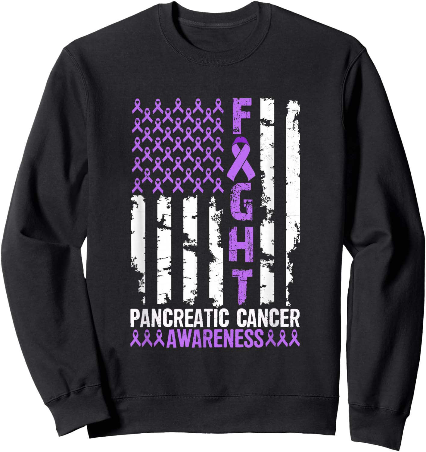 Fight Flag Purple Ribbon Support Pancreatic Cancer Awareness Sweatshirt - Sweatshirt | Black