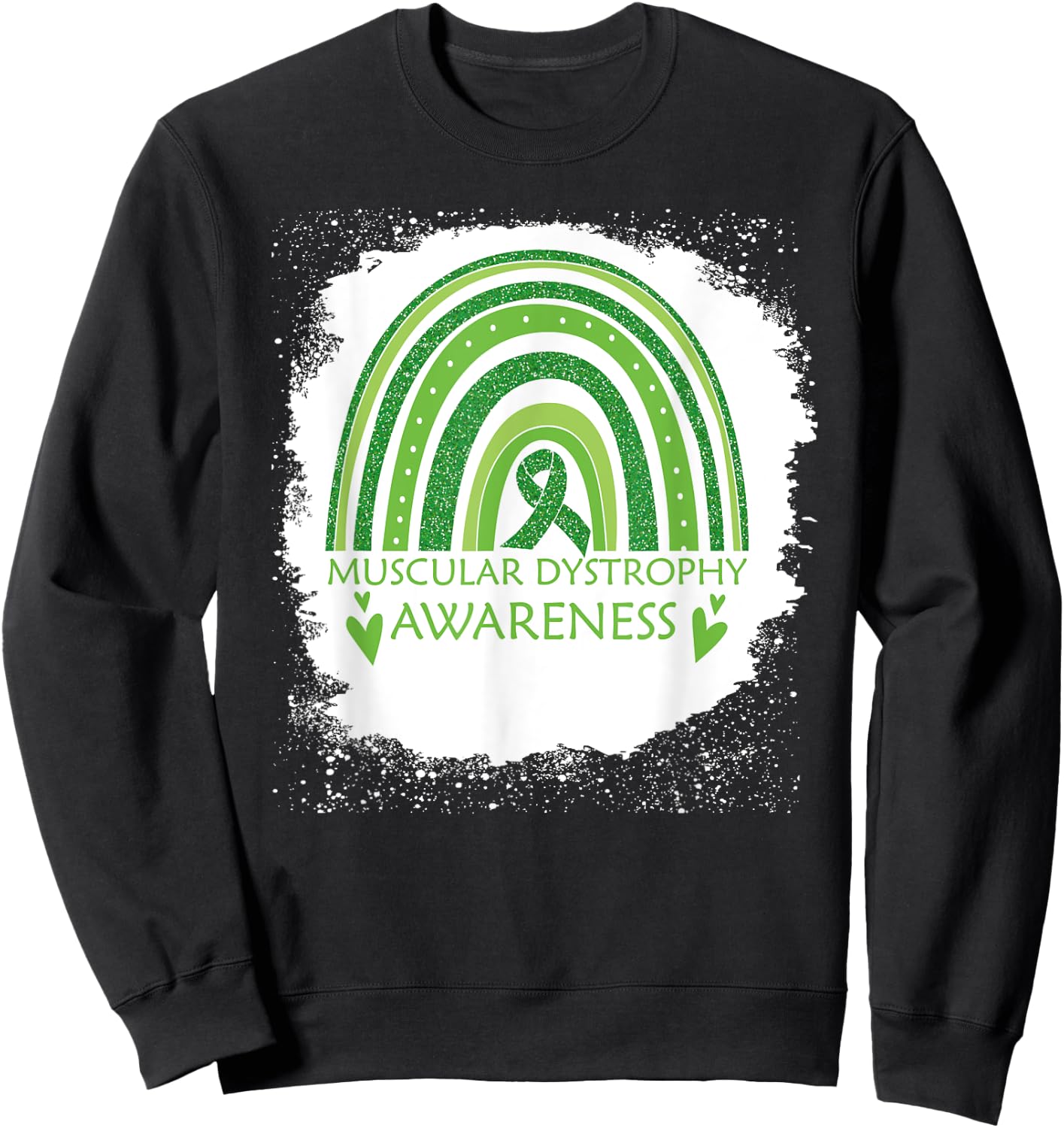 Muscular Dystrophy Awareness Bleached Rainbow Green Ribbon Sweatshirt - Sweatshirt | Black