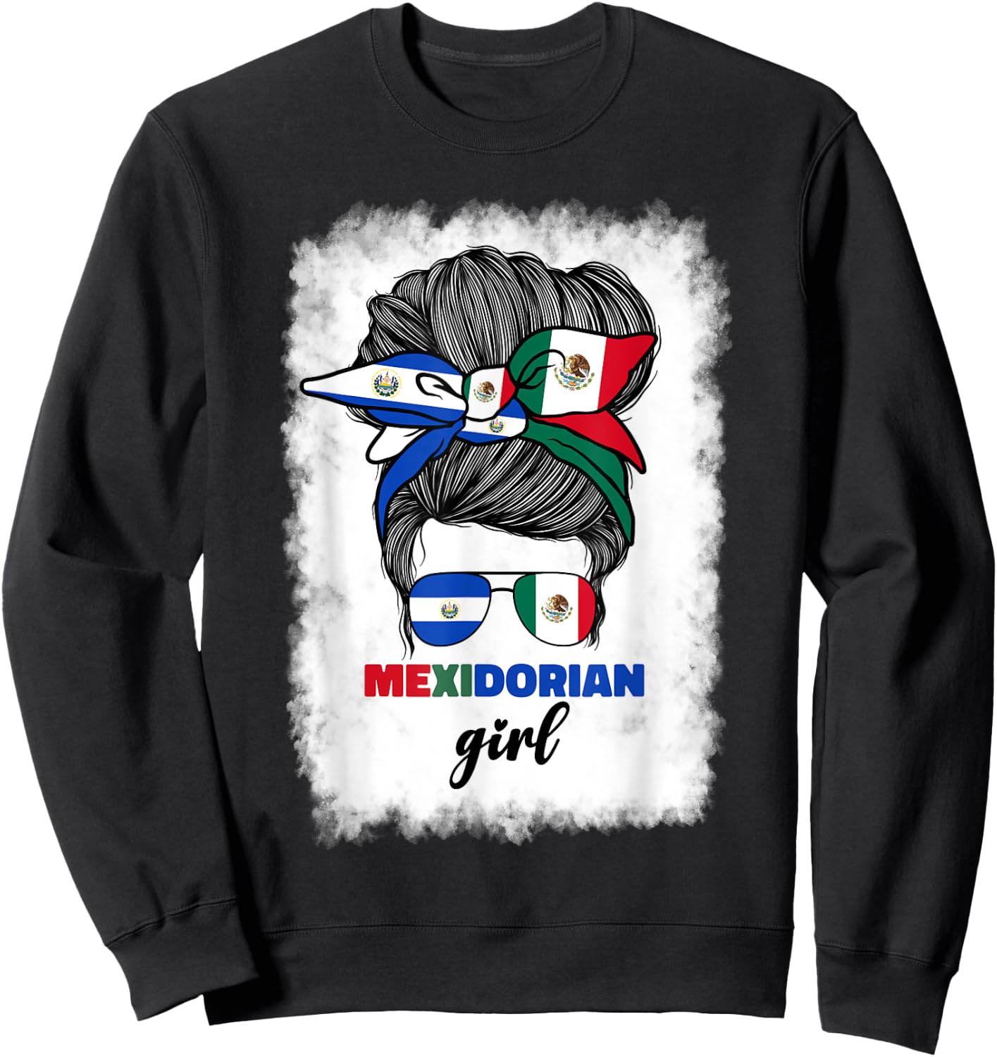 Half Mexican And Salvadorian Mexico El Salvador Flag Girl Sweatshirt - Sweatshirt | Black