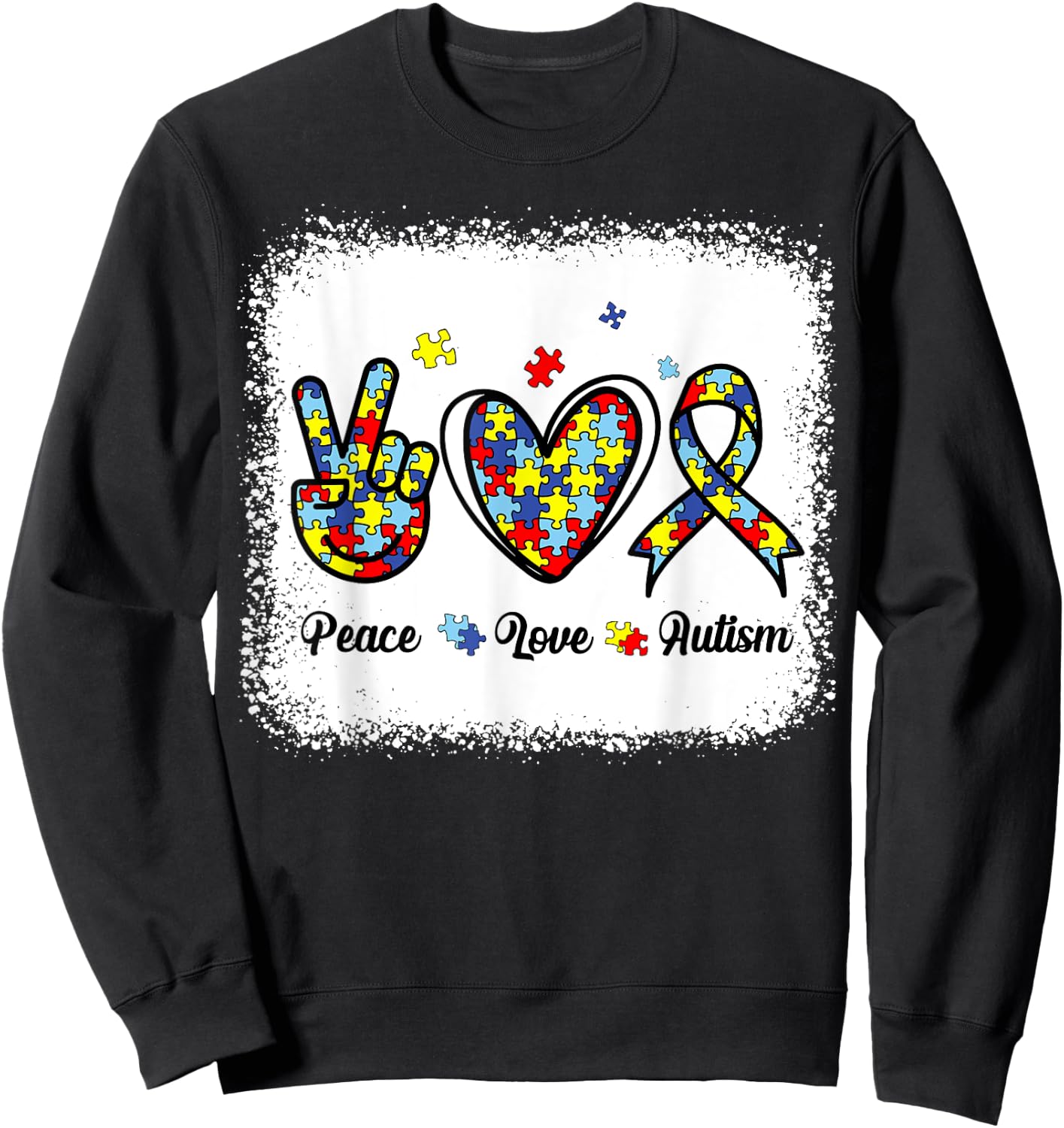 Peace Love Autism Awareness Shirt Kids Women Cute Mom Girl Sweatshirt - Sweatshirt | Black