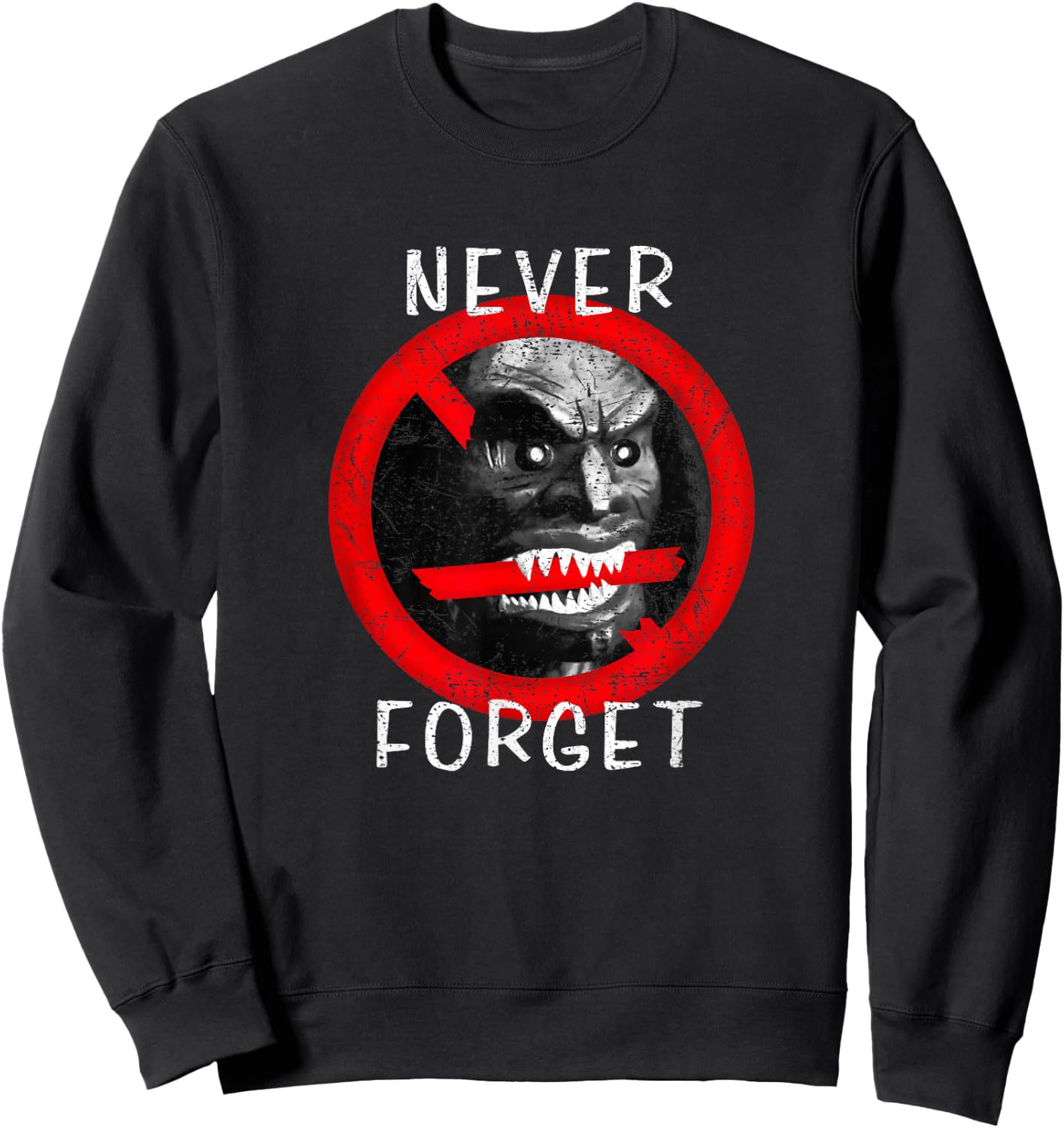 Zuni Doll Never Forget Funny 70s Gen X Pop Culture Vintage Sweatshirt - Sweatshirt | Black