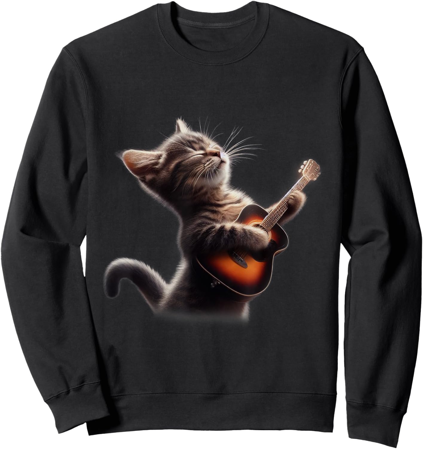 Cat Playing Guitar - Funny Rock Music Guitar Cat Women Kids Sweatshirt - Sweatshirt | Black