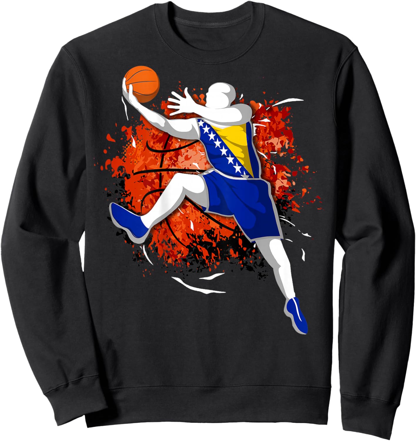 Bosnia and Herzegovina Basketball Fans Jersey Bosnian Flag Sweatshirt - Sweatshirt | Black