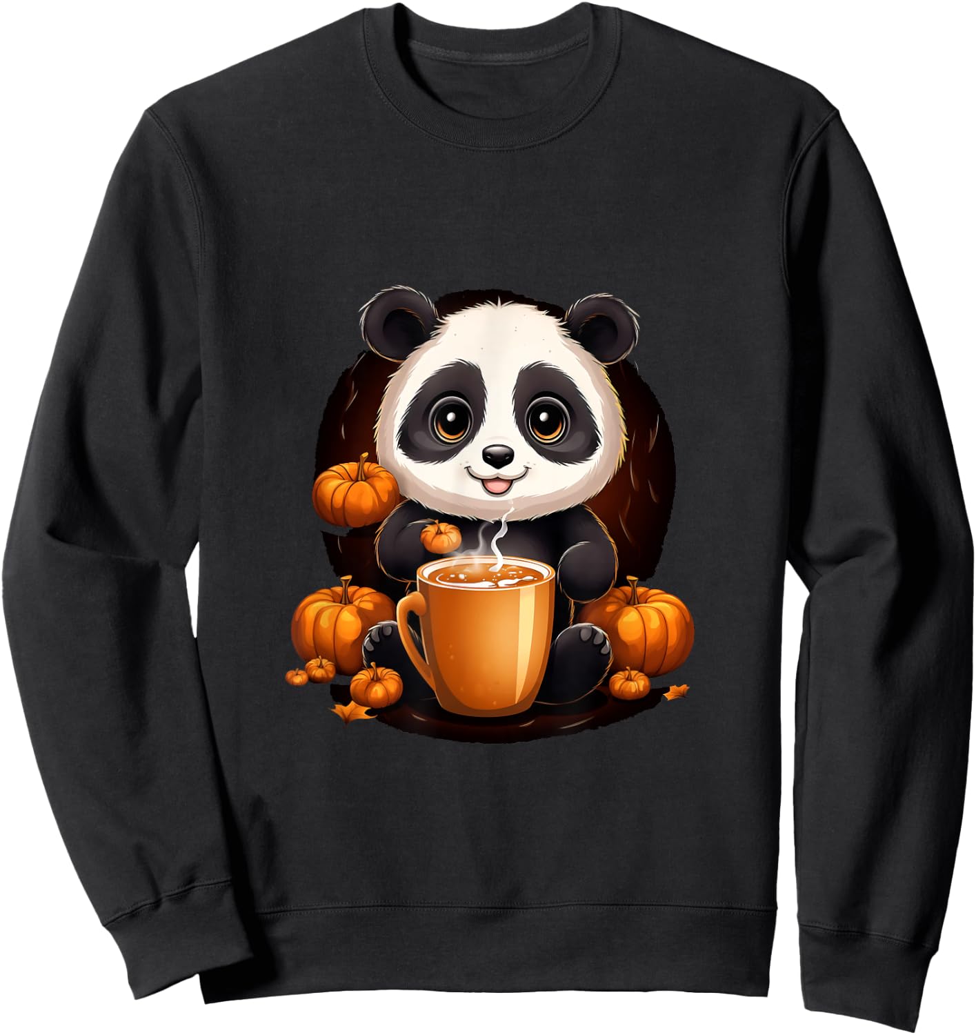 Panda Pumpkin Spice Latte Autumn Halloween Sweatshirt - Sweatshirt | Black