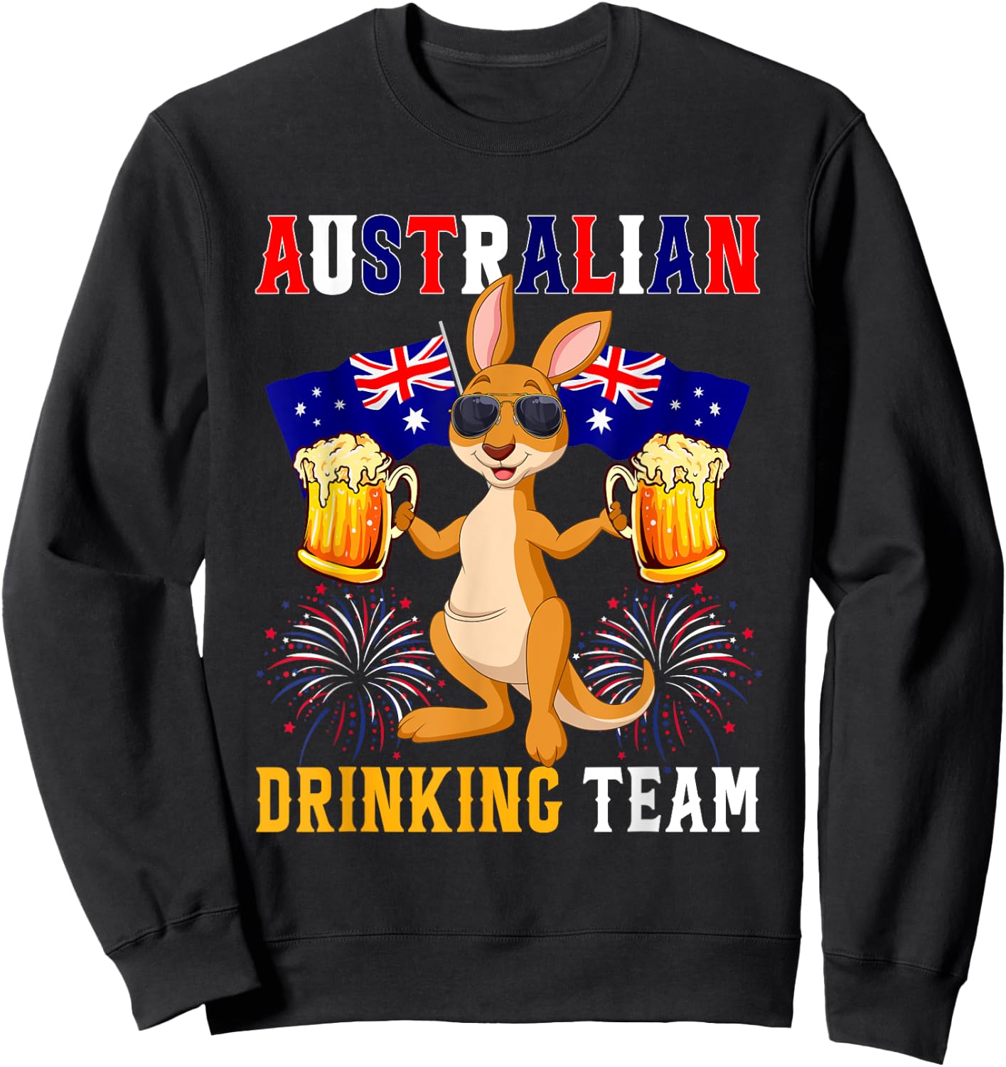 Australian Drinking Team Kangaroo Sunglasses Holding Beers Sweatshirt - Sweatshirt | Black