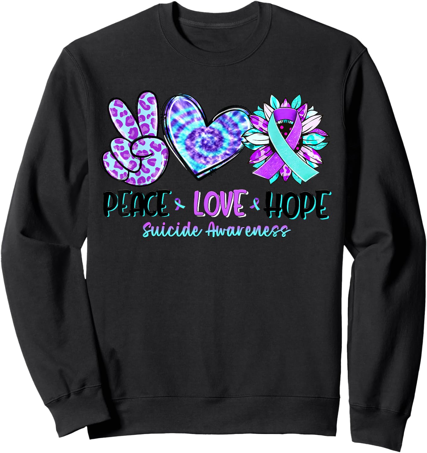 Peace Love Hope Sunflower Leopard Suicide Awareness Gifts Sweatshirt - Sweatshirt | Black