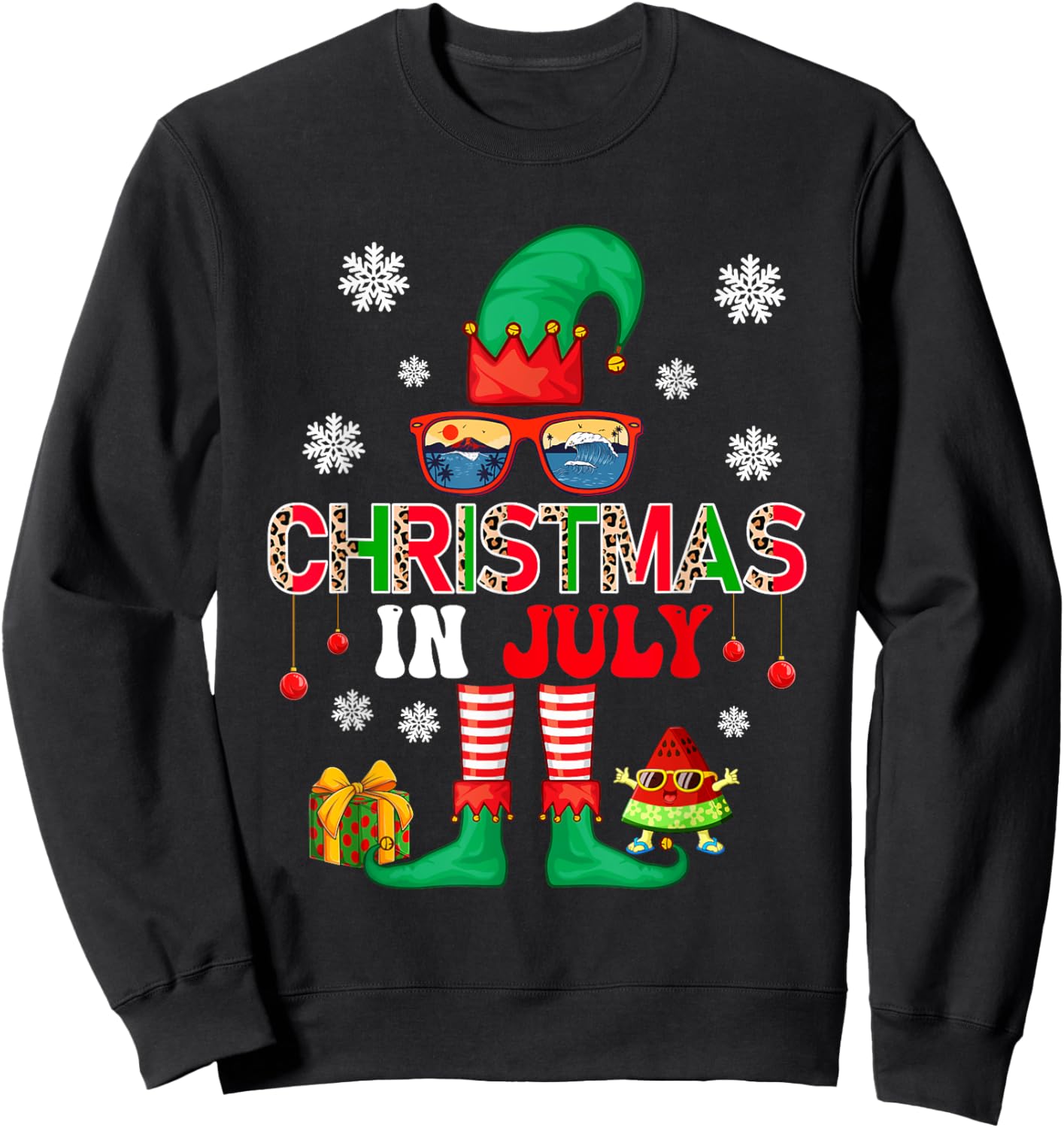 Christmas In July Costume Elf Sunglasses Beach Lover Family Men Women Kids Sweatshirt - Sweatshirt | Black