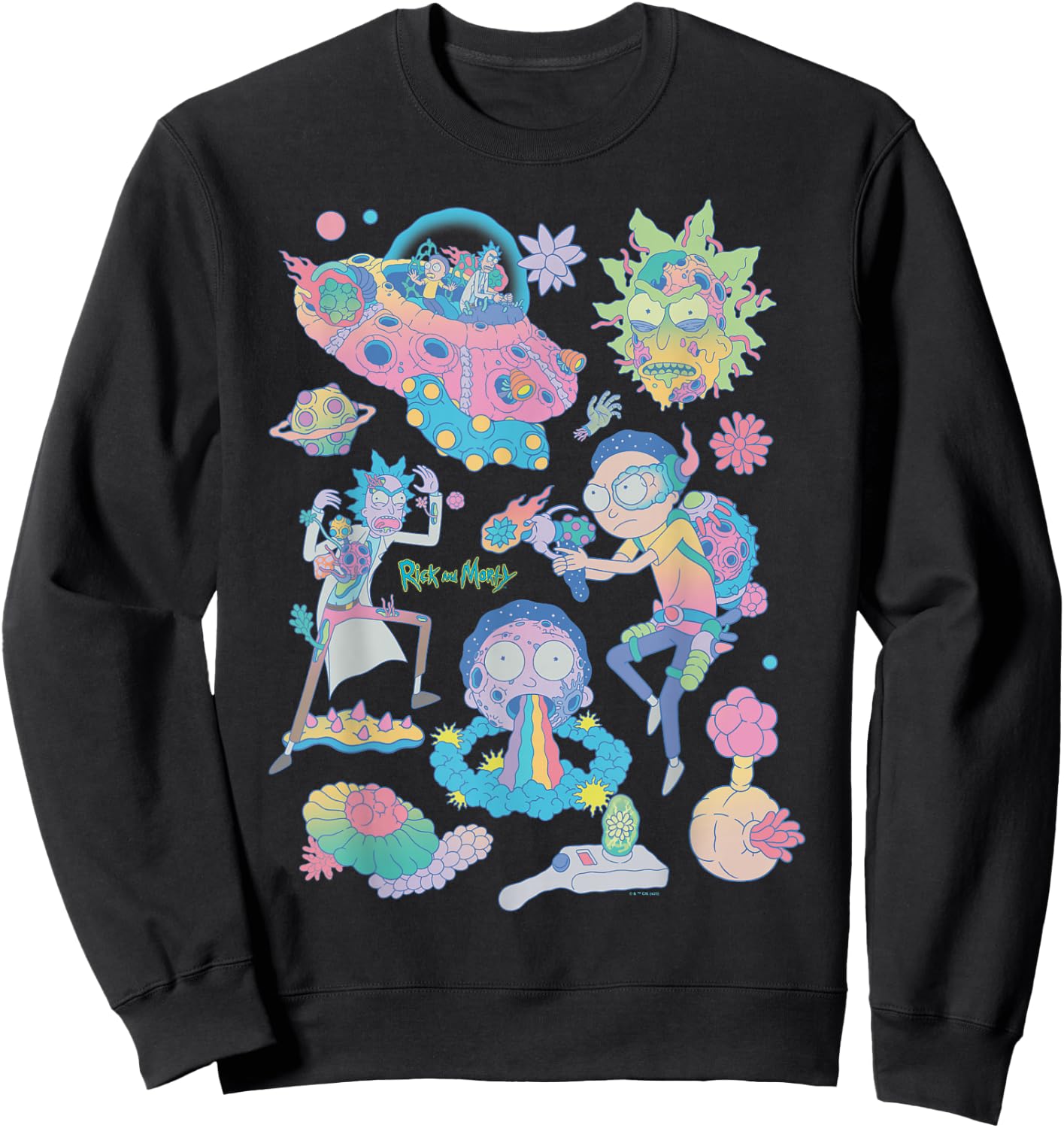 Rick and Morty Space Cruiser Pastel Alien Cartoon Fashion Sweatshirt - Sweatshirt | Black