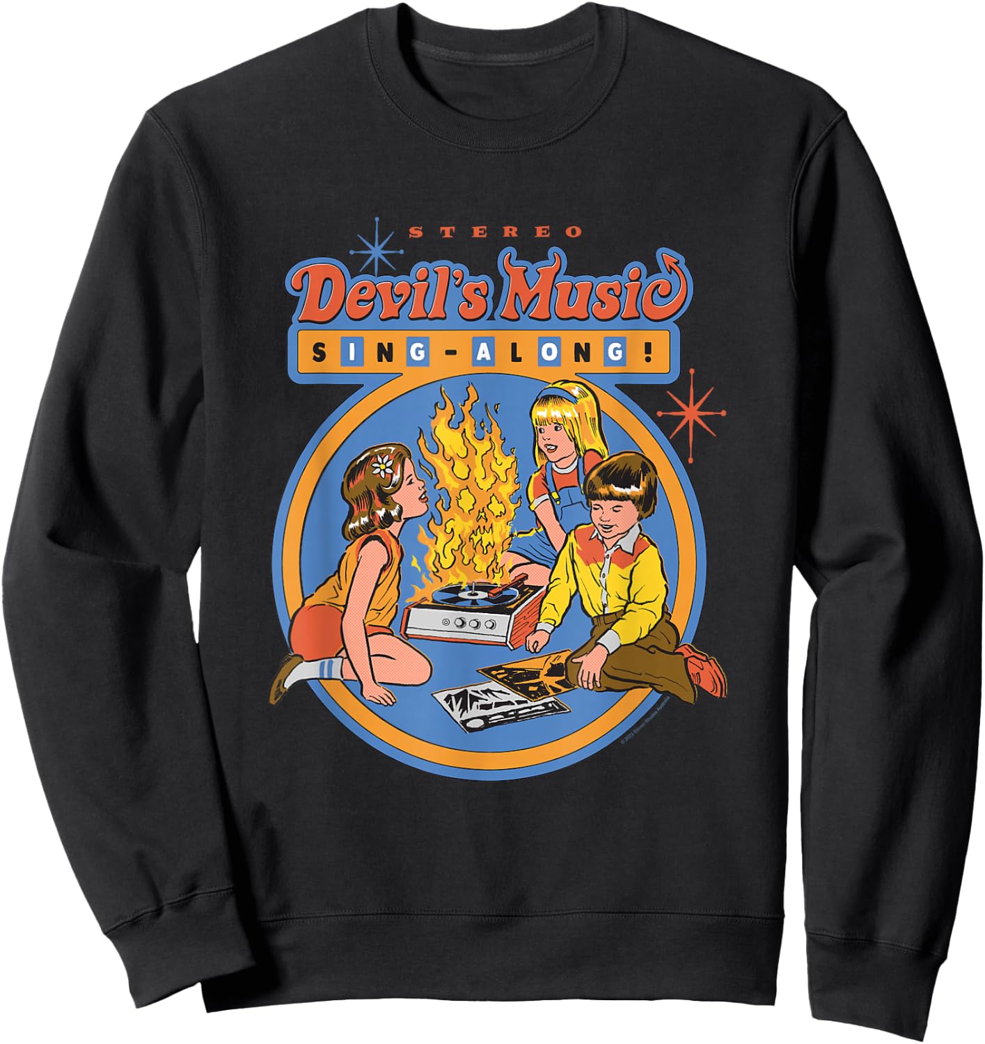 Steven Rhodes Devil's Music Rock & Roll Retro Dark Humor Sweatshirt - Sweatshirt | Black
