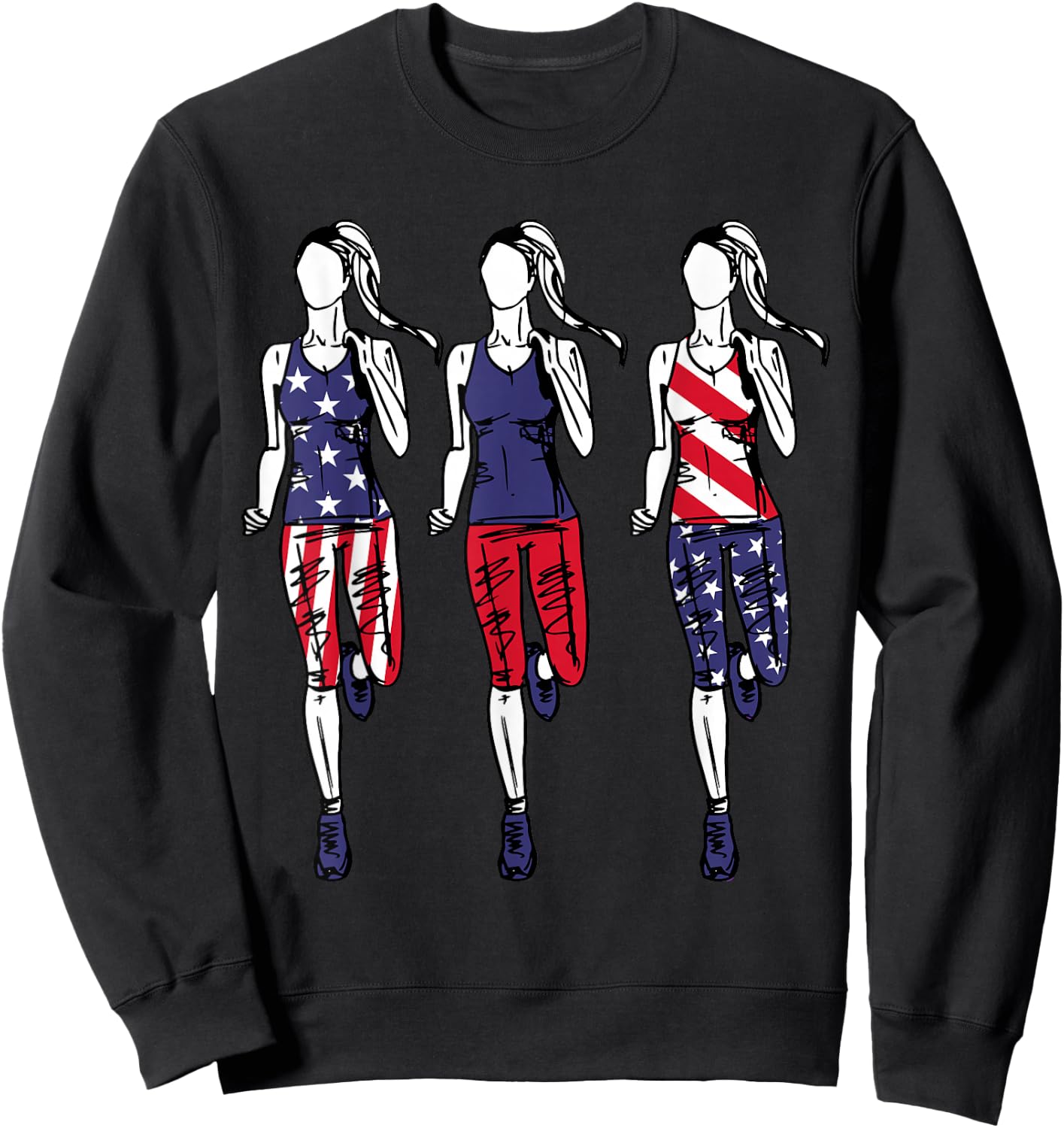 Patriotic Running 4th of July Shirt USA Flag Women Runner Sweatshirt - Sweatshirt | Black