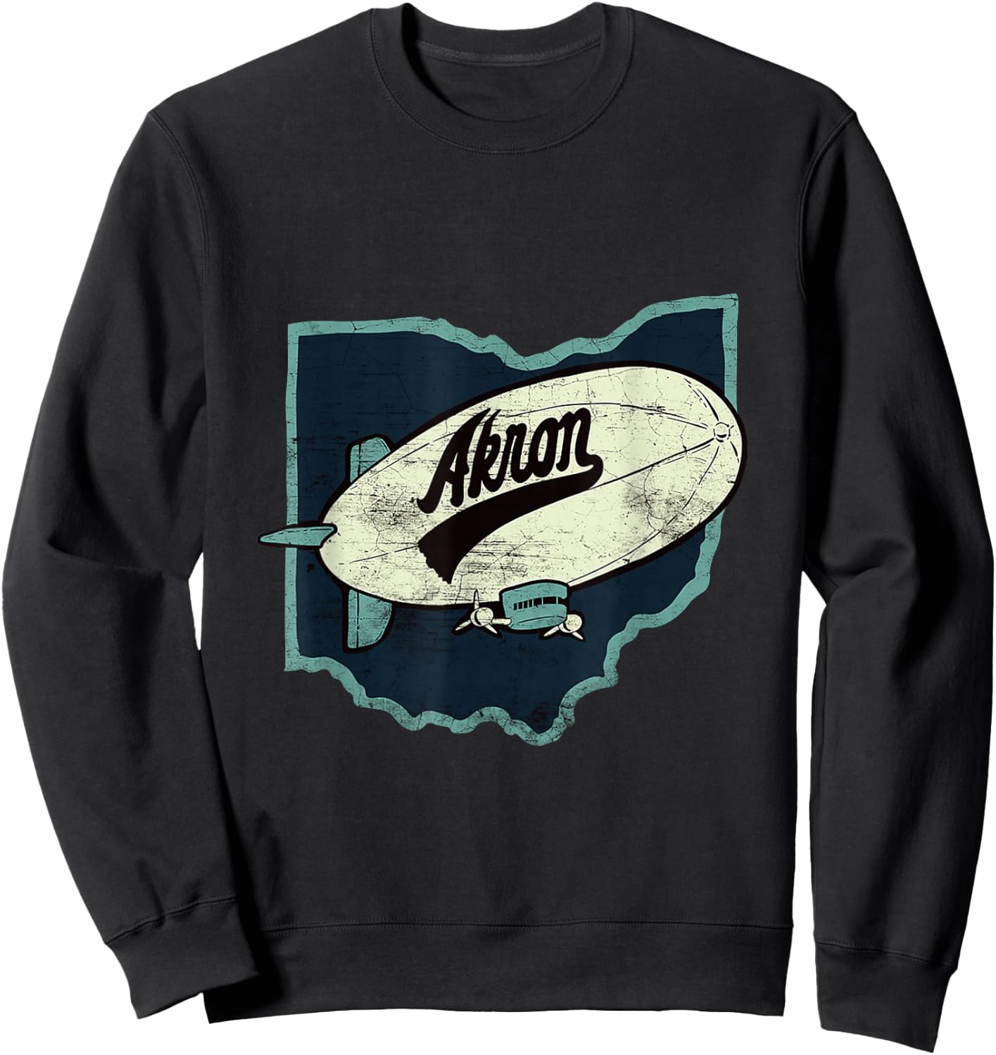 Vintage Distressed Akron Blimp Ohio Map Sweatshirt - Sweatshirt | Black