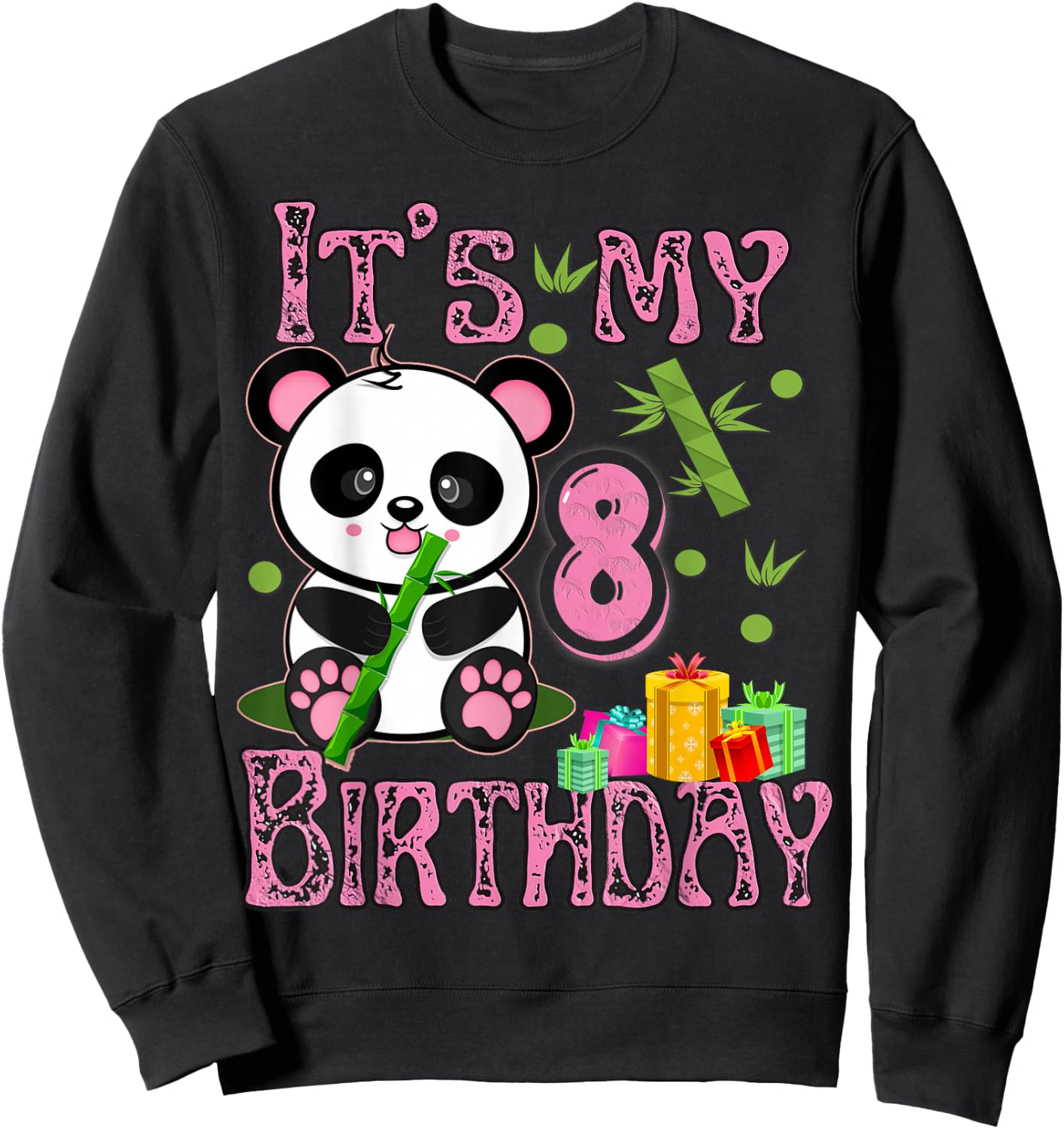 its my birthday Girl Panda 8 Years Old Girls Sweatshirt - Sweatshirt | Black