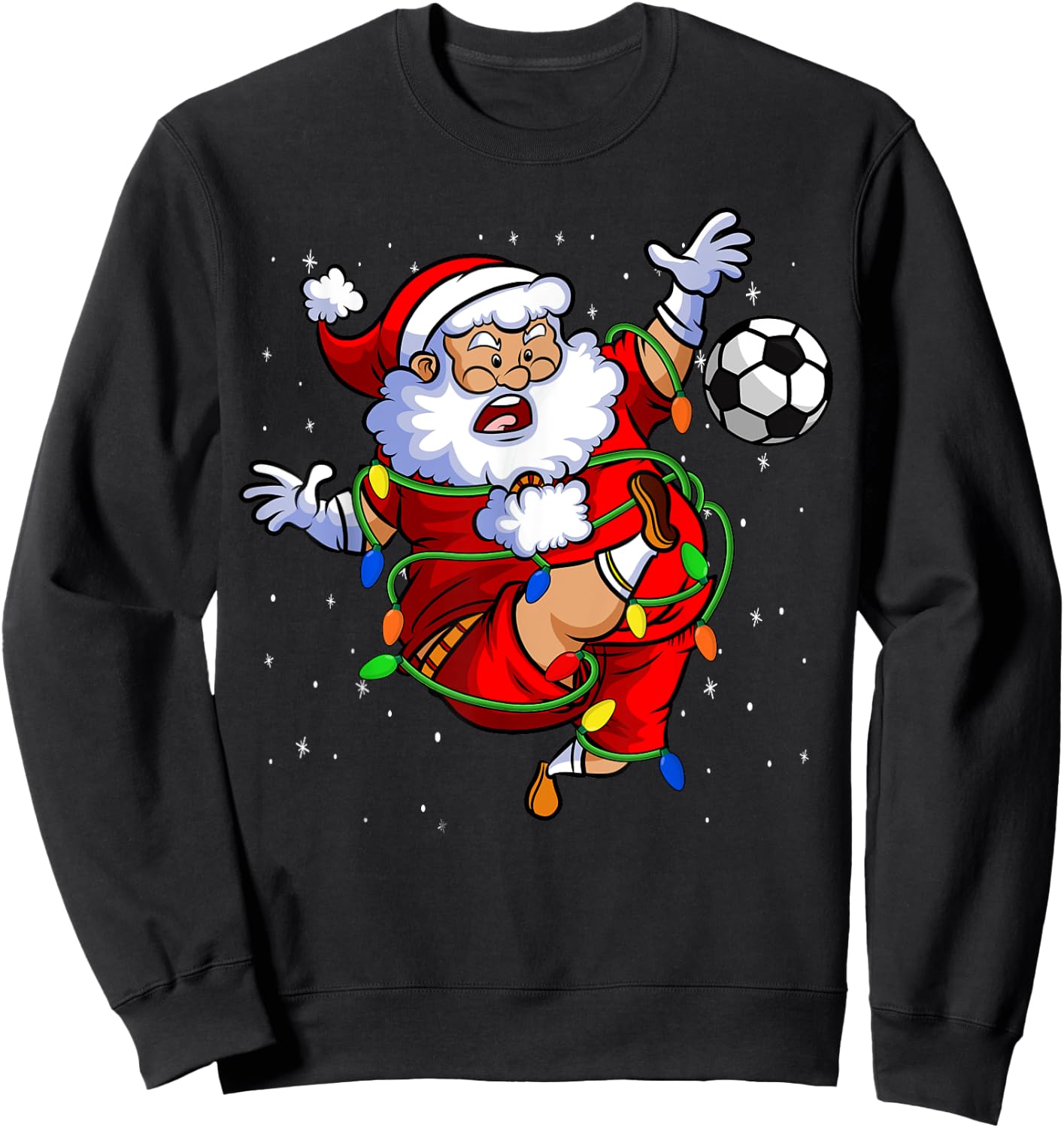 Santa Soccer Ball Funny Kids Soccer Player Christmas Lights Sweatshirt - Sweatshirt | Black