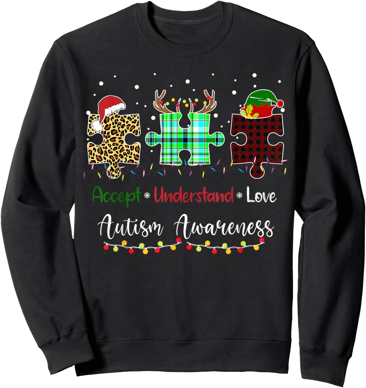 Accept Understand Love Autism Awareness Puzzle Christmas Sweatshirt - Sweatshirt | Black