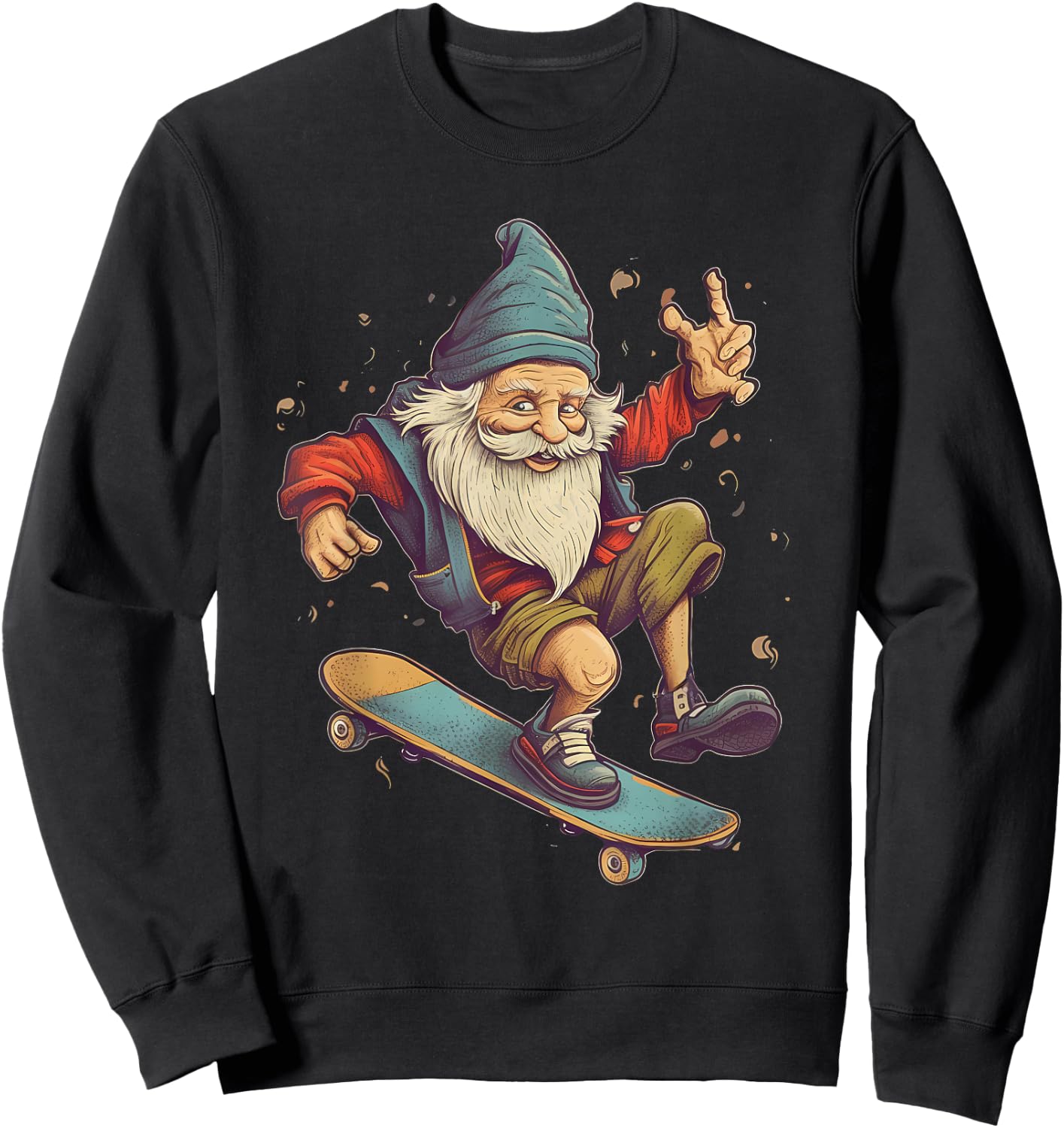 Retro Skateboarding Gnome Skateboard Sweatshirt - Sweatshirt | Black