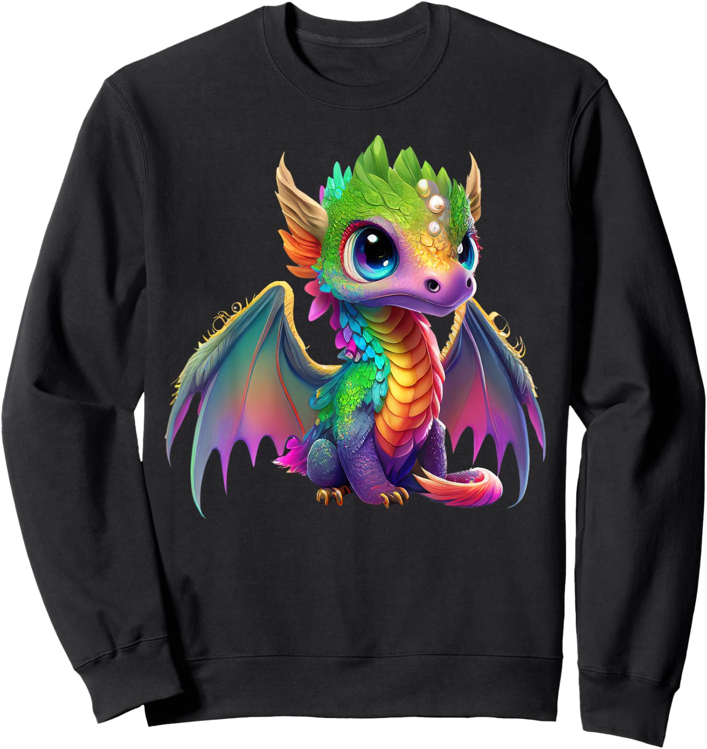 Colorful Dragon Baby Cute Pretty Birthday Graphic Sweatshirt - Sweatshirt | Black