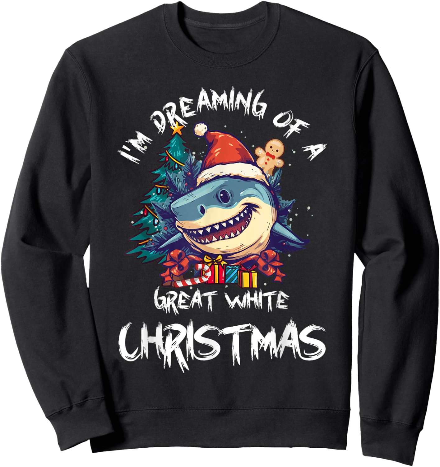 Christmas Shark Santa Hat Xmas Santa Jaws Funny Shark Pun Sweatshirt - Sweatshirt | Black