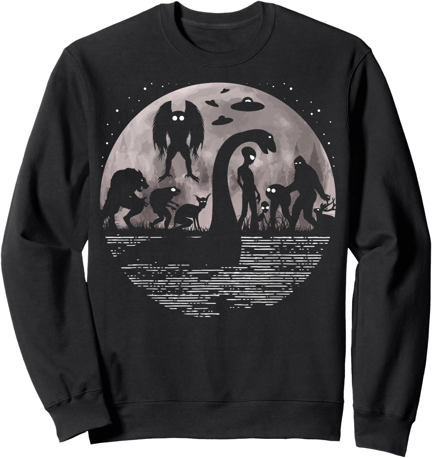 Bigfoot Loch Ness Monster Mothman And Aliens! Funny Cryptid Sweatshirt - Sweatshirt | Black