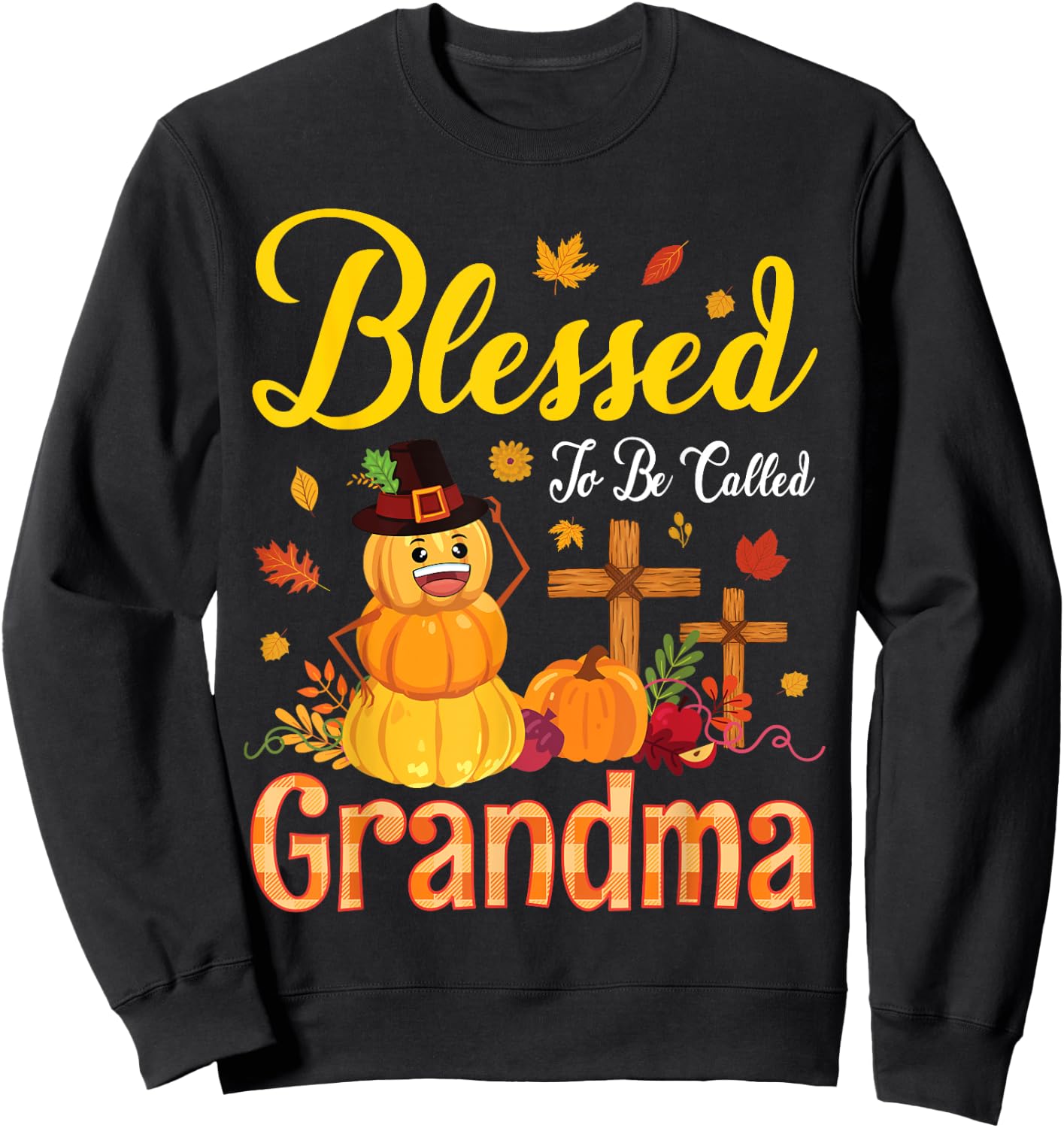 Flower Fruits Pumpkin Pilgrim Blessed To Be Called Grandma Sweatshirt - Sweatshirt | Black