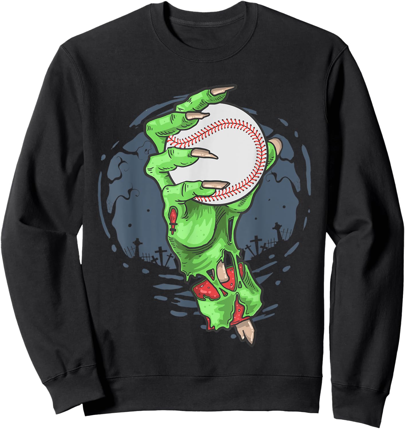 Baseball Zombie Hand Baseball Player Halloween Costume Sweatshirt - Sweatshirt | Black