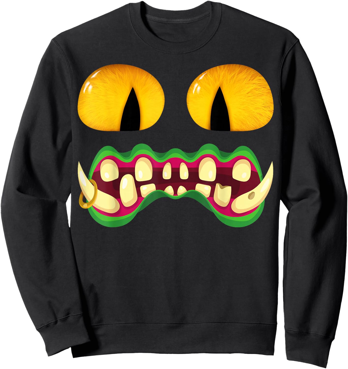 Men's Women's Cat Monster Face Halloween Costume Sweatshirt - Sweatshirt | Black