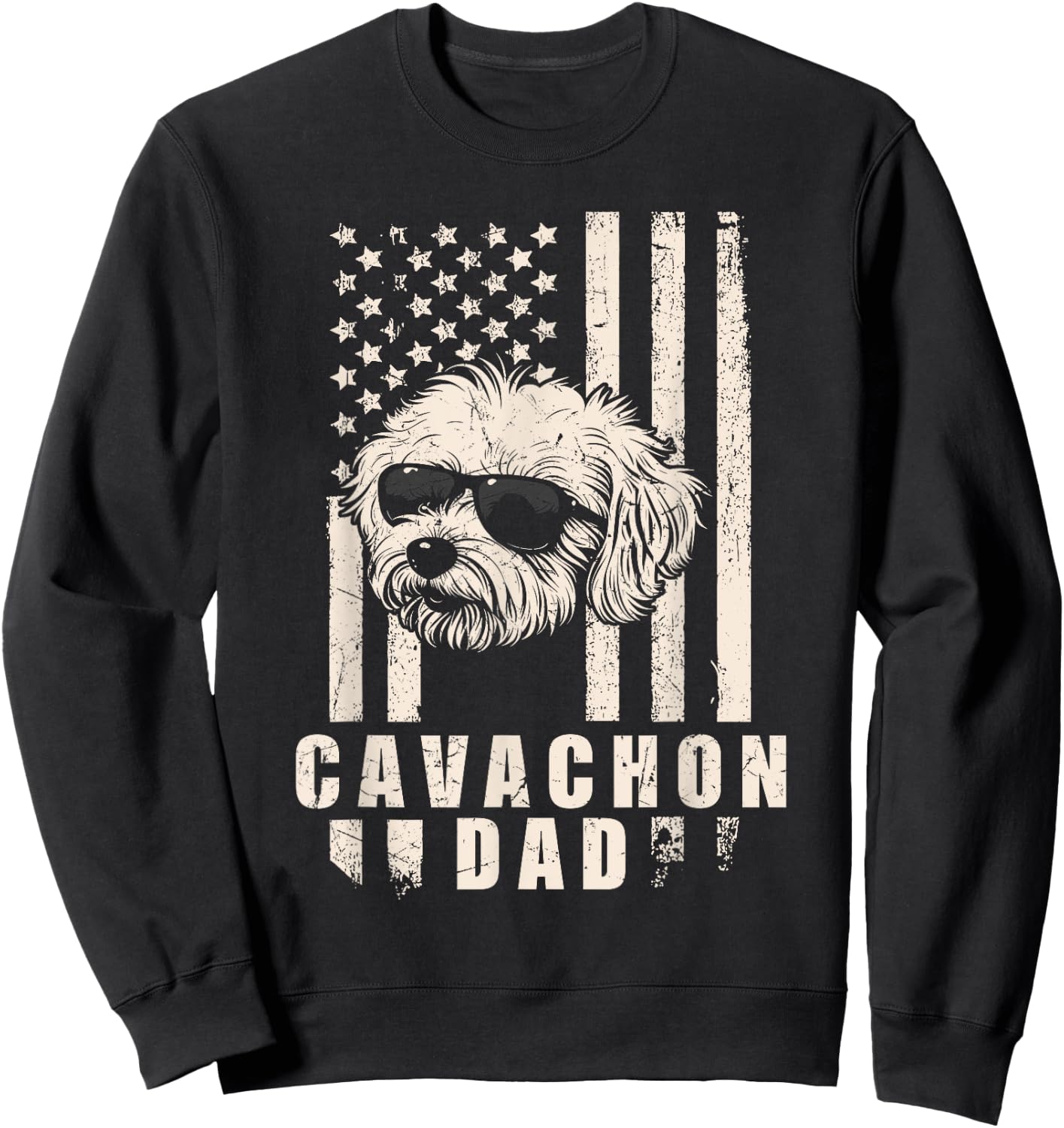 Cavachon Dog Dad American Flag Gifts for Best Father Men Sweatshirt - Sweatshirt | Black