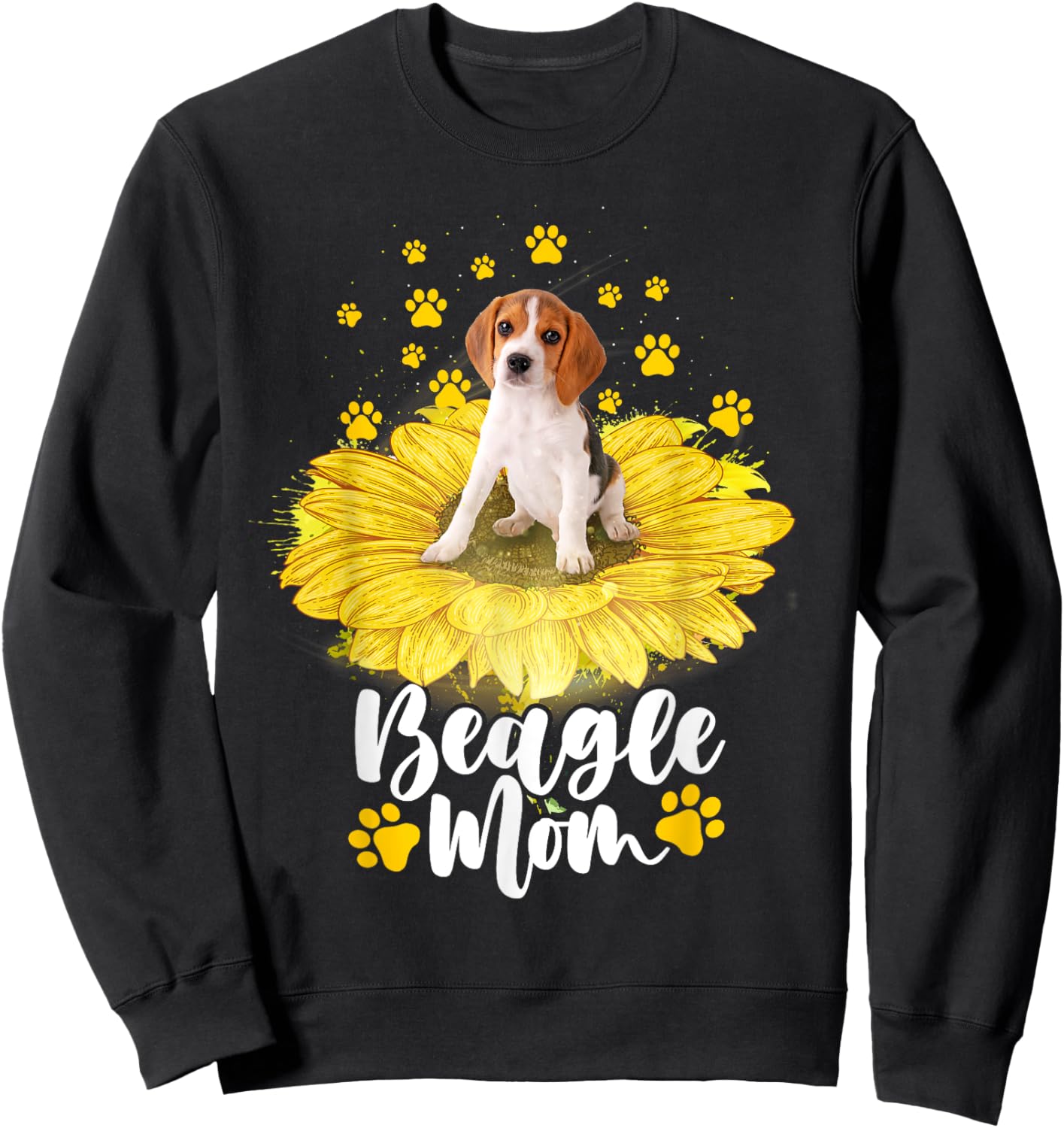 Beagle Mom - Sunflower Dog Paws Animal Lover Puppy Breeder Sweatshirt - Sweatshirt | Black