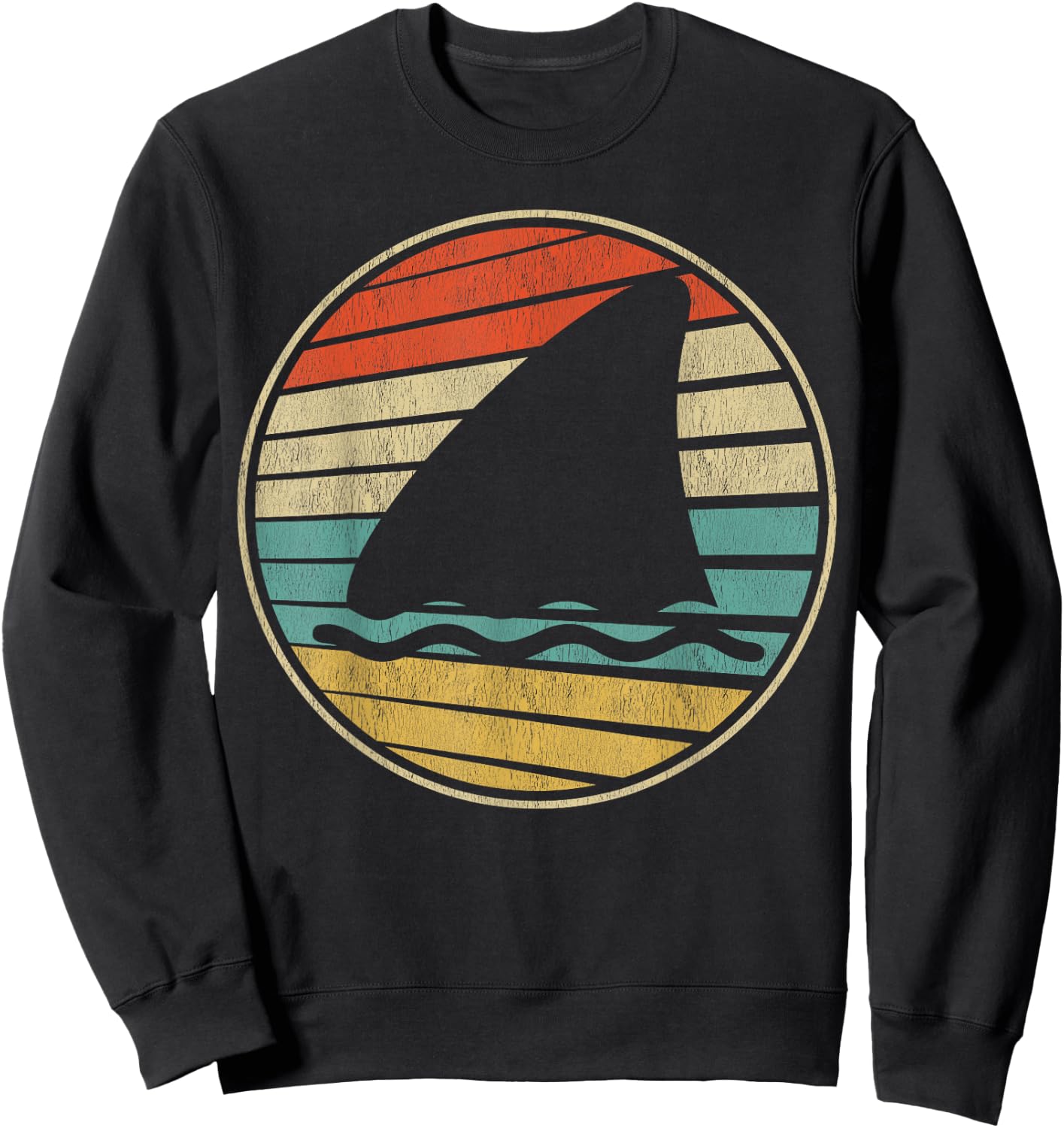 Cute Shark Fin Graphic Retro Vintage 70s 80s Shark Lover Fun Sweatshirt - Sweatshirt | Black