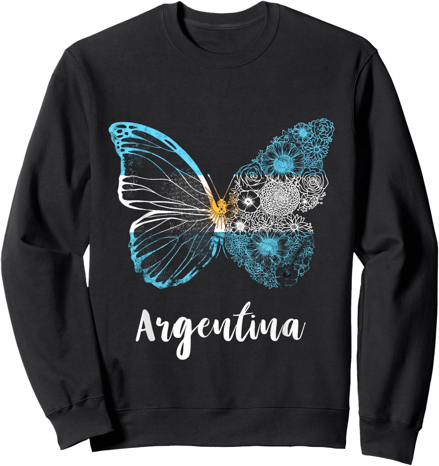 Butterfly Argentina Sun of May Buenos Aires Argentinian Flag Sweatshirt - Sweatshirt | Black