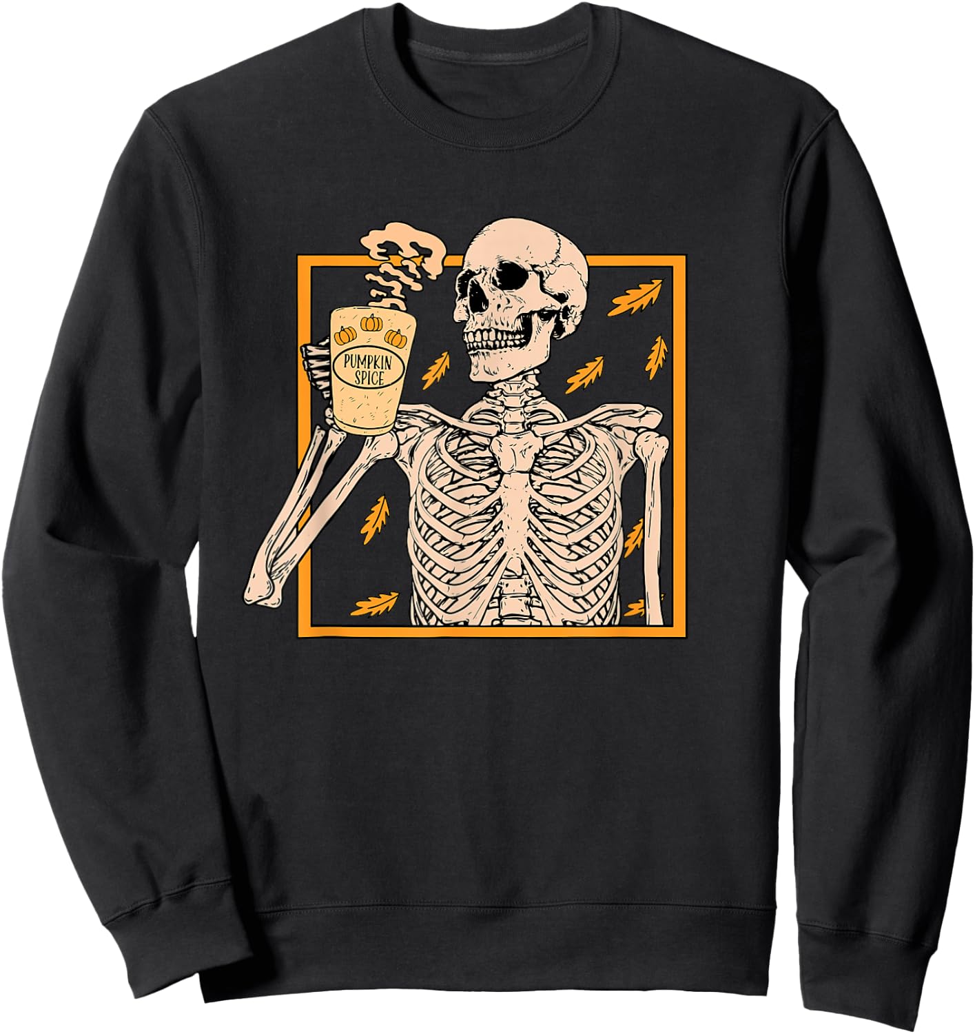 Skeleton Drinking Coffee Pumpkin Spice Latte Autumn Coffee Sweatshirt - Sweatshirt | Black