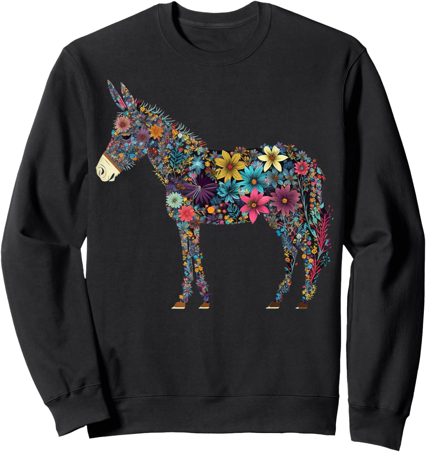 Cute Flower Donkey on summer Floral Donkey Sweatshirt - Sweatshirt | Black