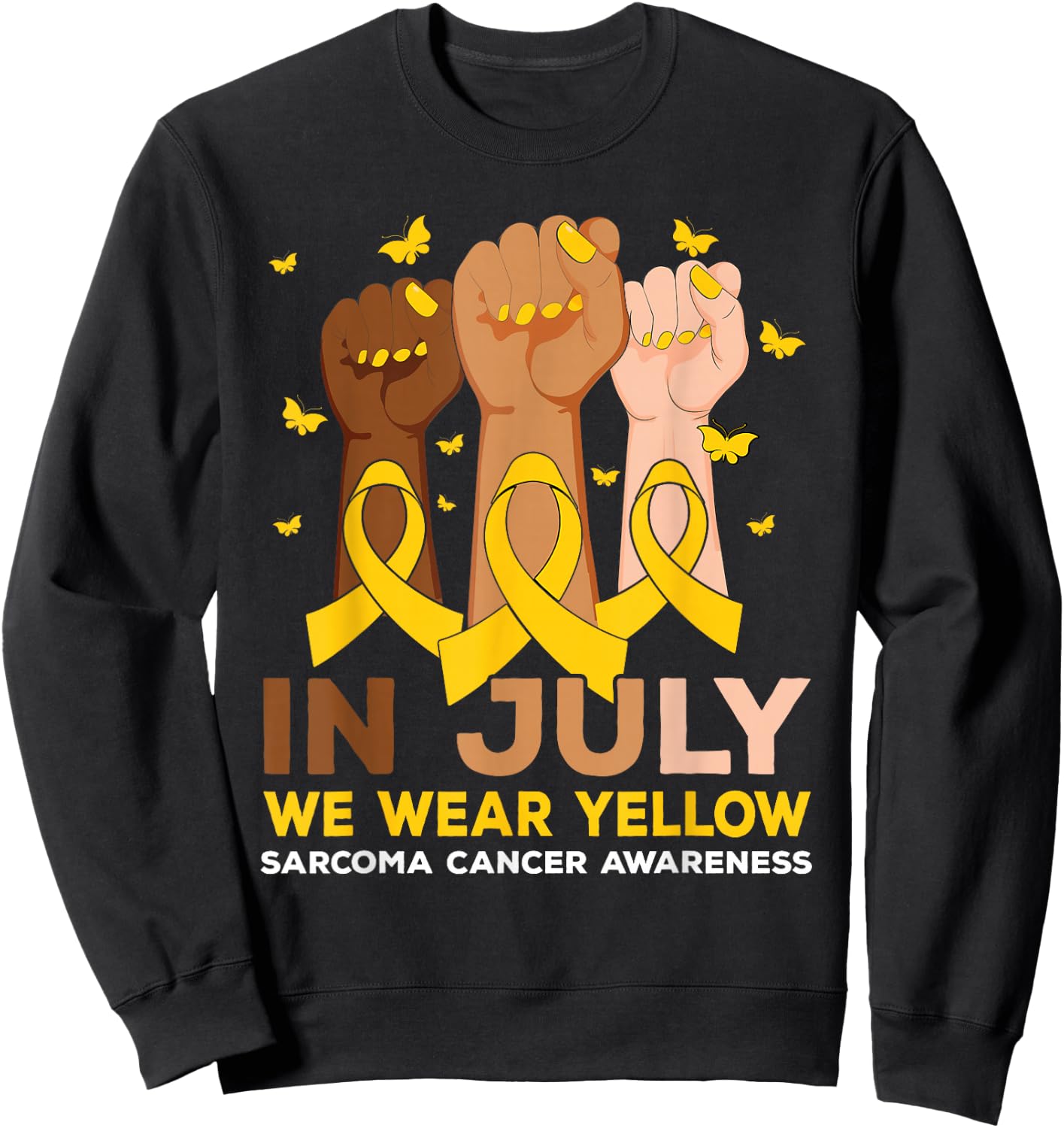 In July We Wear Yellow Sarcoma Cancer Awareness Sweatshirt - Sweatshirt | Black