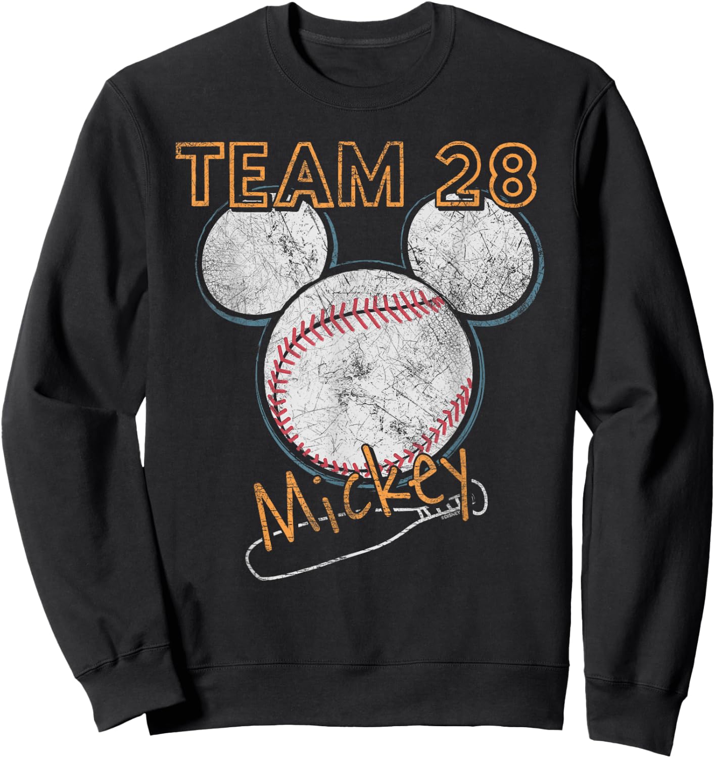 Disney Mickey Mouse Baseball Team 28 Sports Distressed Sweatshirt - Sweatshirt | Black