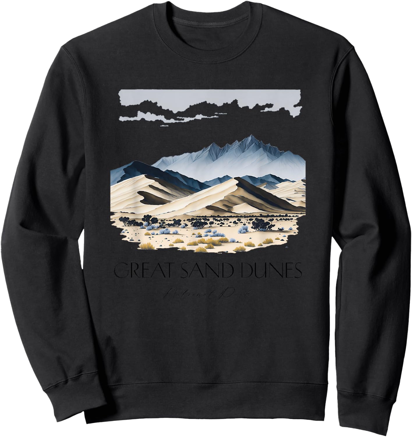 Cool Great Sand Dunes National Park Hiking Watercolor Sweatshirt - Sweatshirt | Black