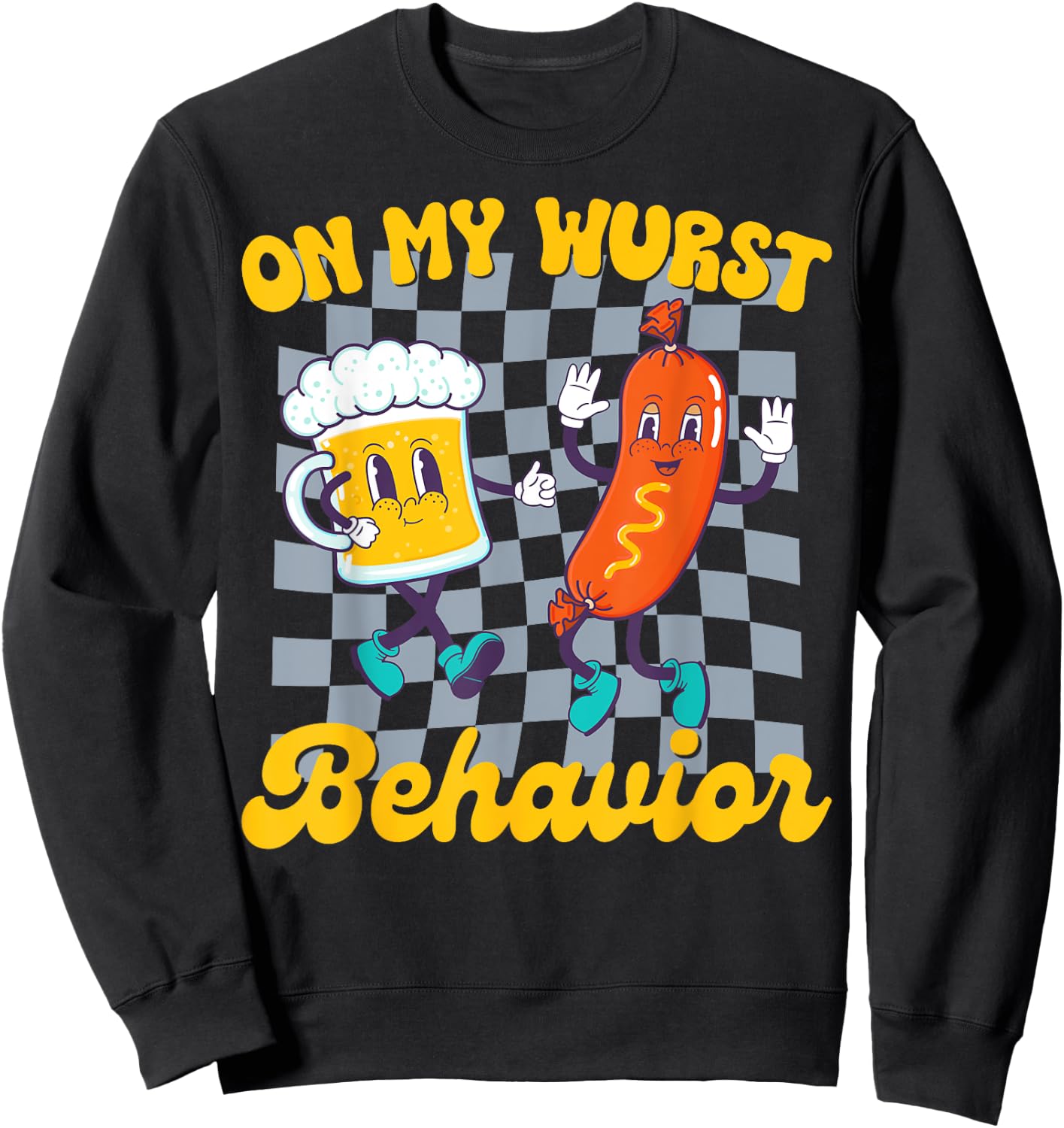Oktoberfest On My Wurst Behavior Retro Groovy Beer Sweatshirt - Sweatshirt | Black