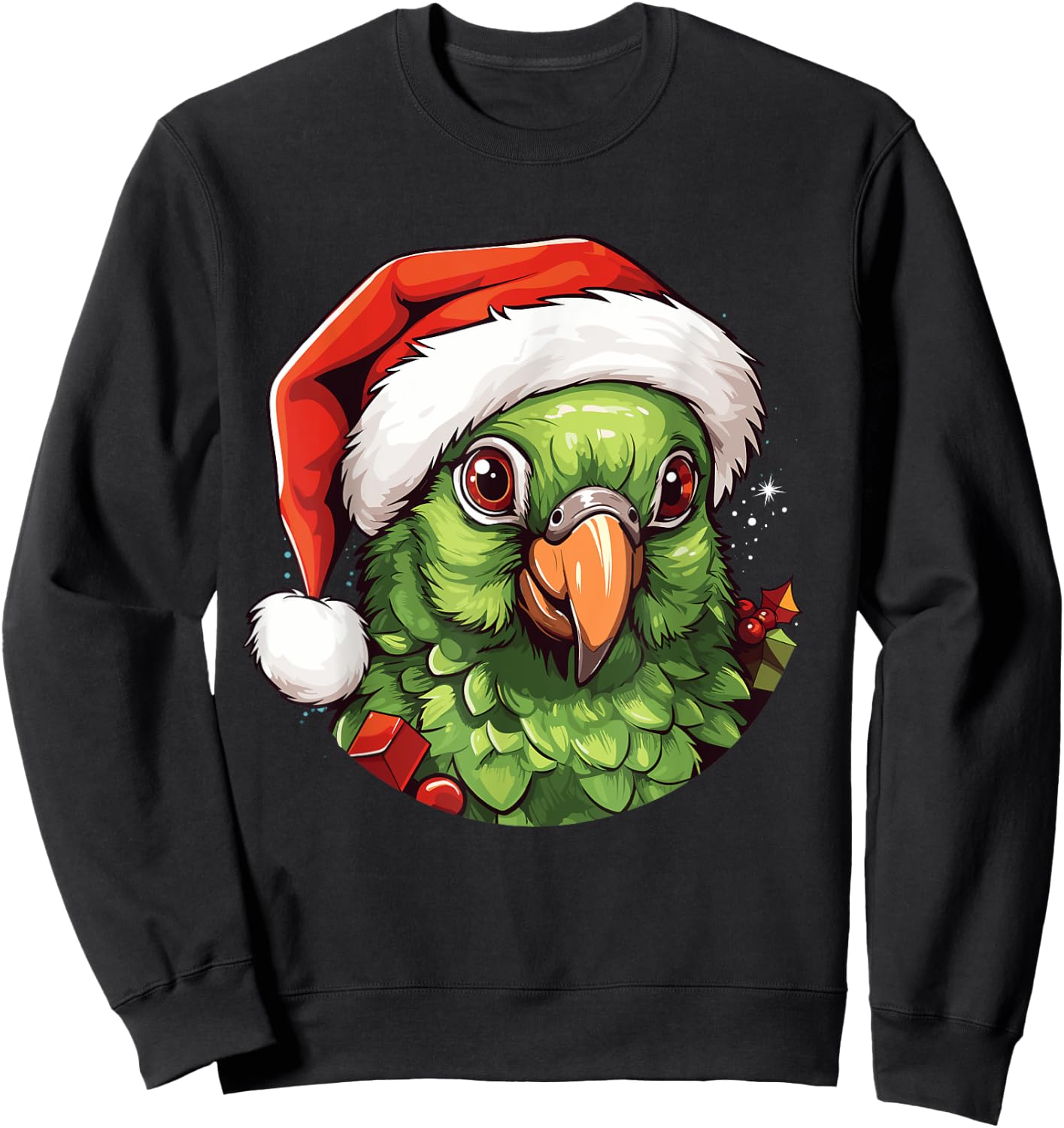 Funny Green Cheek Conure Santa Hat Christmas Parrot Bird Sweatshirt - Sweatshirt | Black