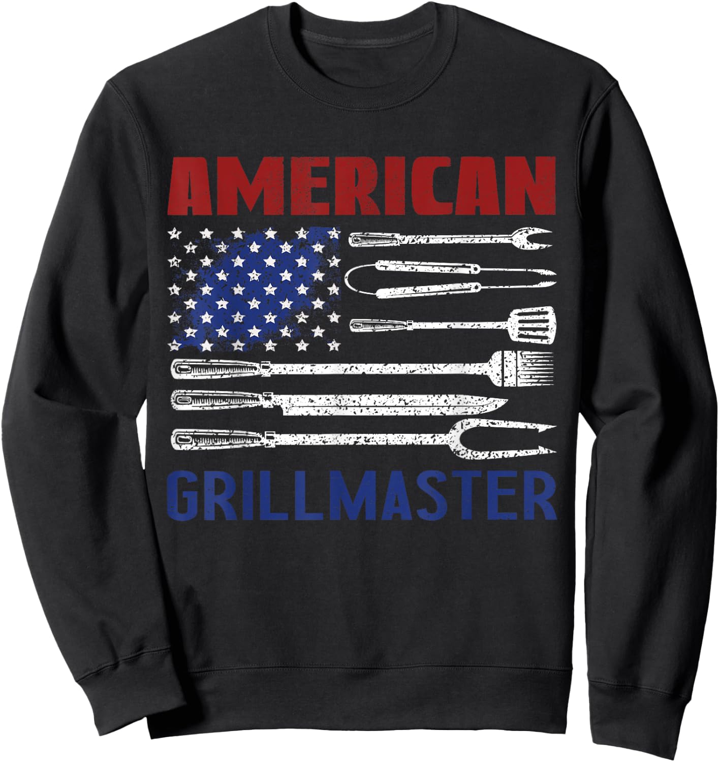Patriotic American Flag Grill Barbeque Master Kids Men Sweatshirt - Sweatshirt | Black
