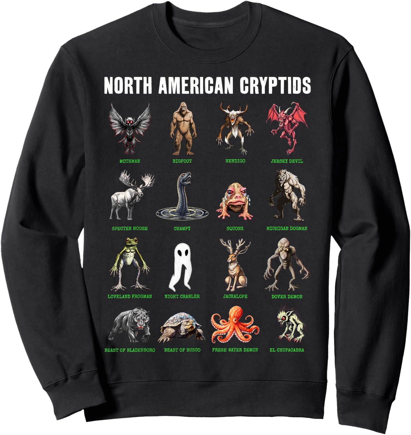 North American Cryptids Cryptozoology Sweatshirt - Sweatshirt | Black
