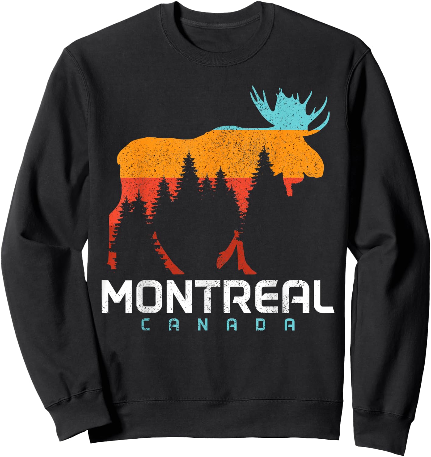 Montreal Quebec Canada Vintage Pride Souvenir Moose Nature Sweatshirt - Sweatshirt | Black