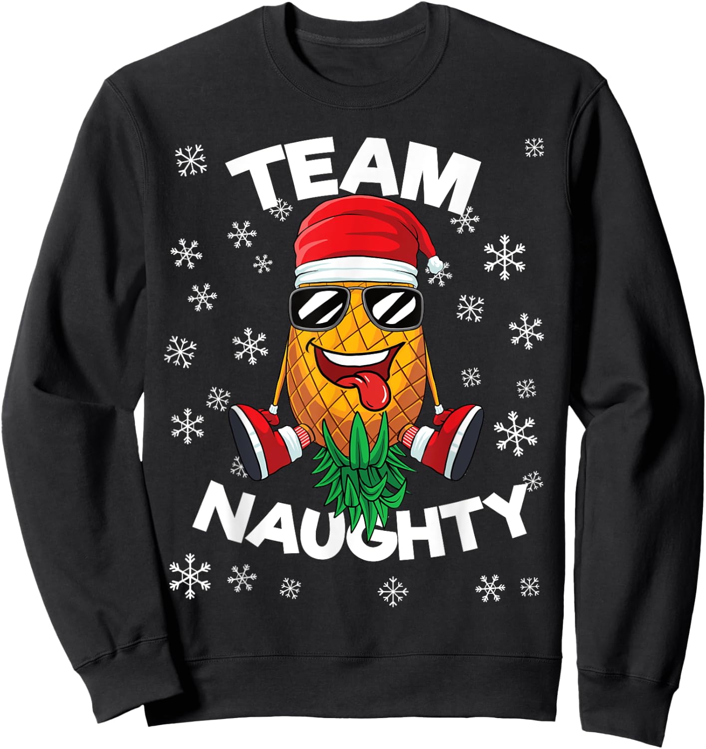 Christmas Upside Down Pineapple Team Naughty Santa Swinger Sweatshirt - Sweatshirt | Black