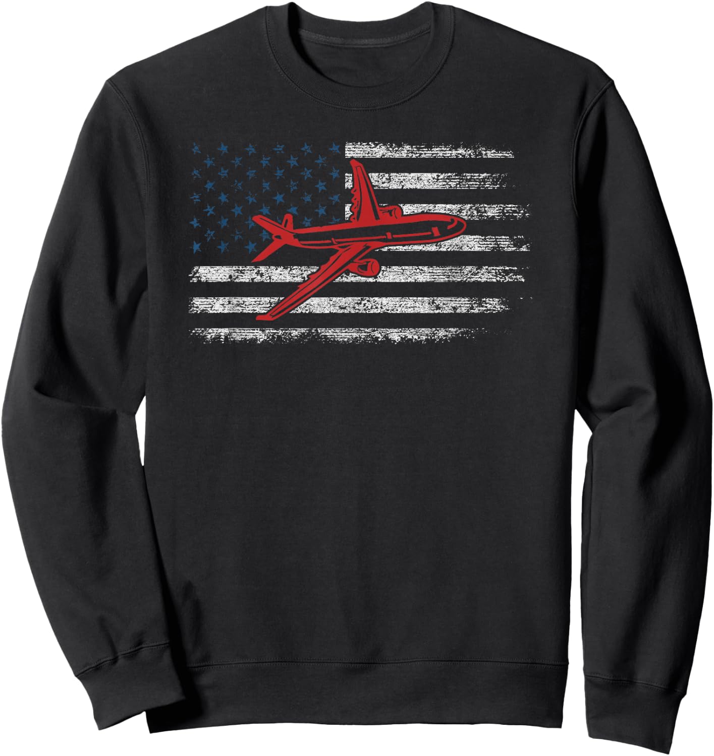 US Flag Airplane Patriotic American Pilot 4th of July Sweatshirt - Sweatshirt | Black